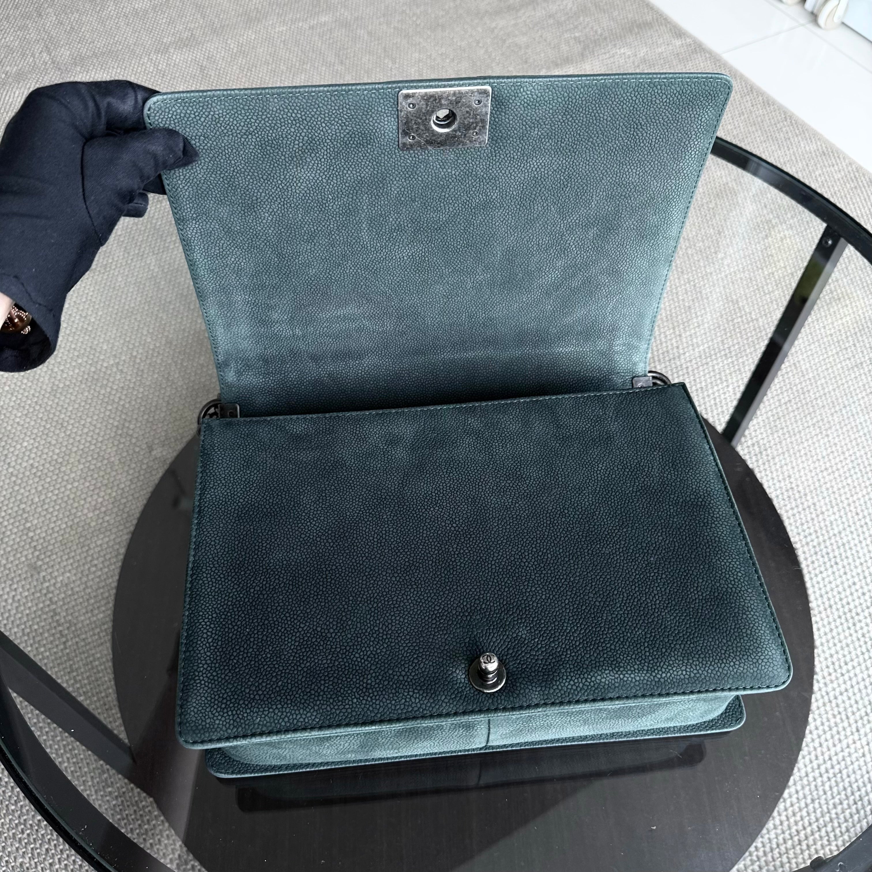 Chanel Boy Large - 30CM Quilted Caviar Black Silver Hardware Series 18