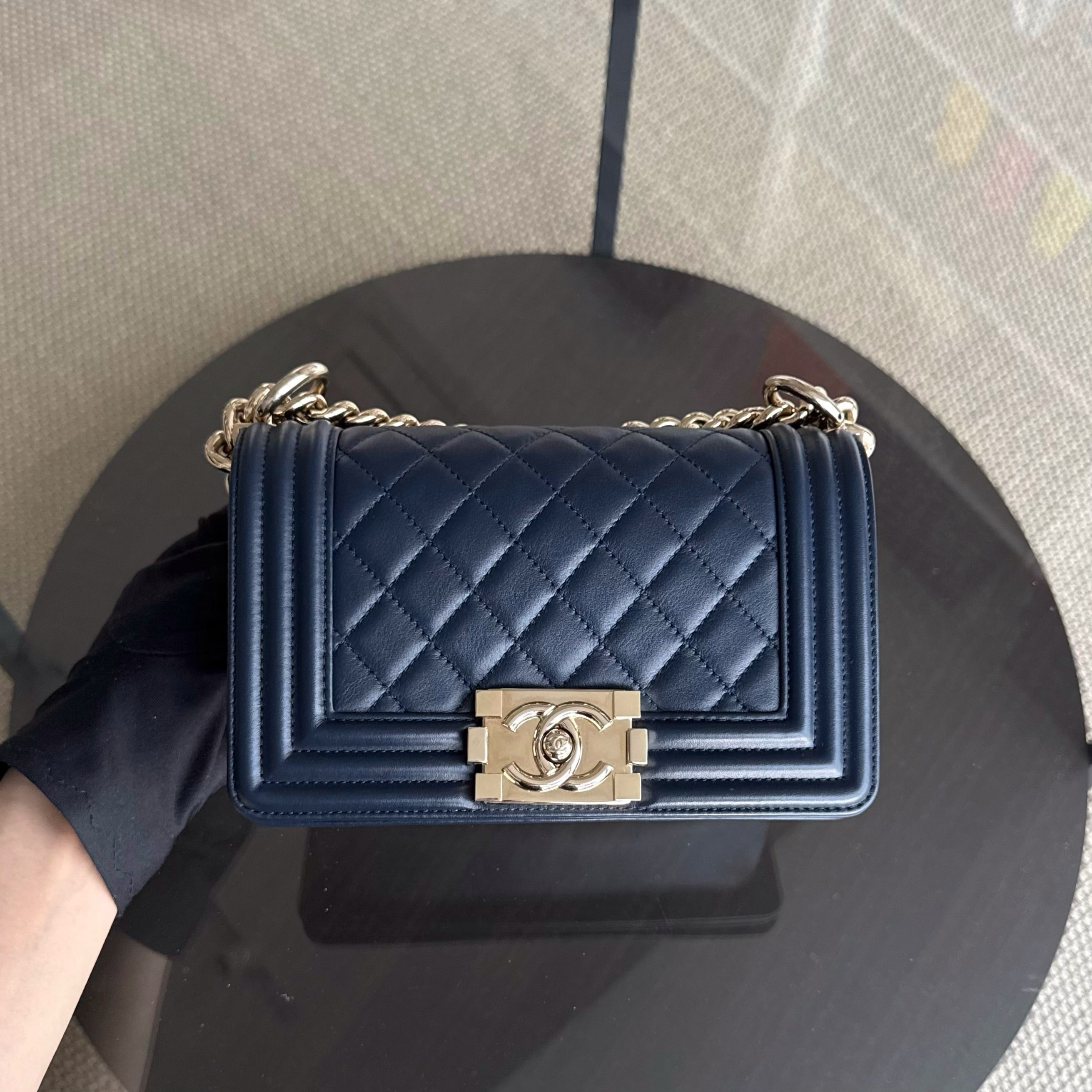 Chanel Boy Small - Calfskin 20CM Quilted Dark Blue Gold Hardware Series 25