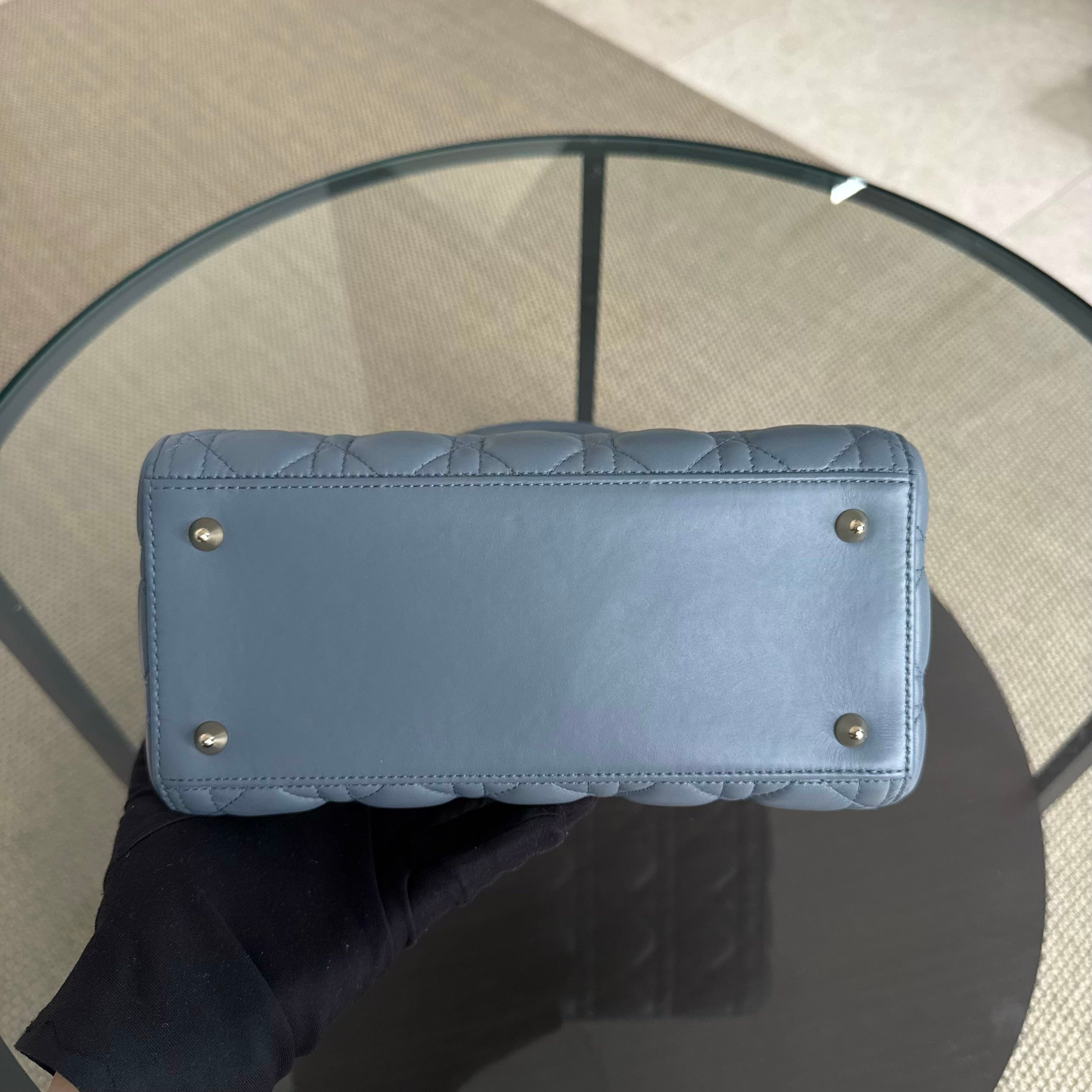 Dior Lady Medium - Cannage Lambskin Haze Blue Gold Hardware Adjustable Strap