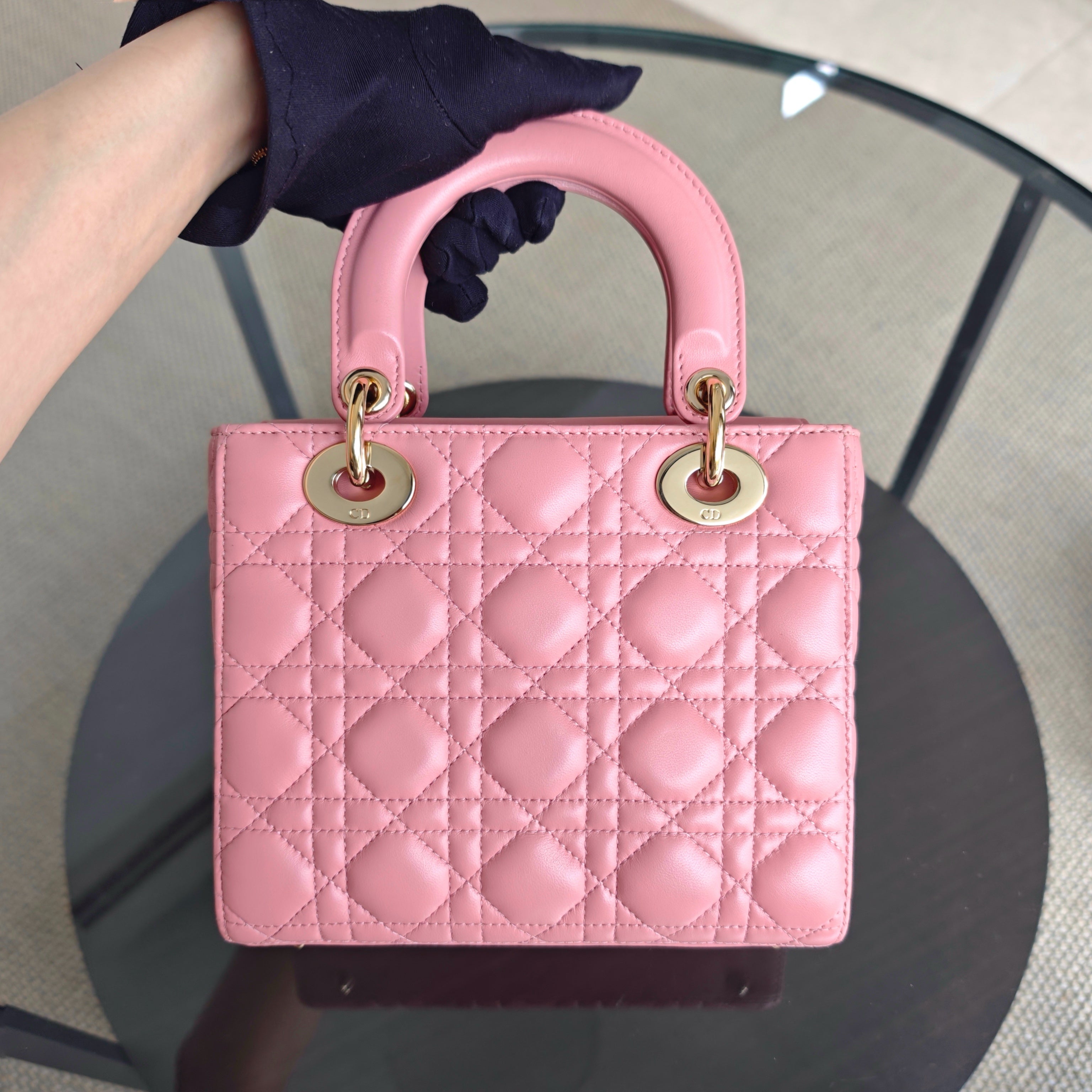 Dior Lady Small Flap - Cannage Lambskin Pink Gold Hardware