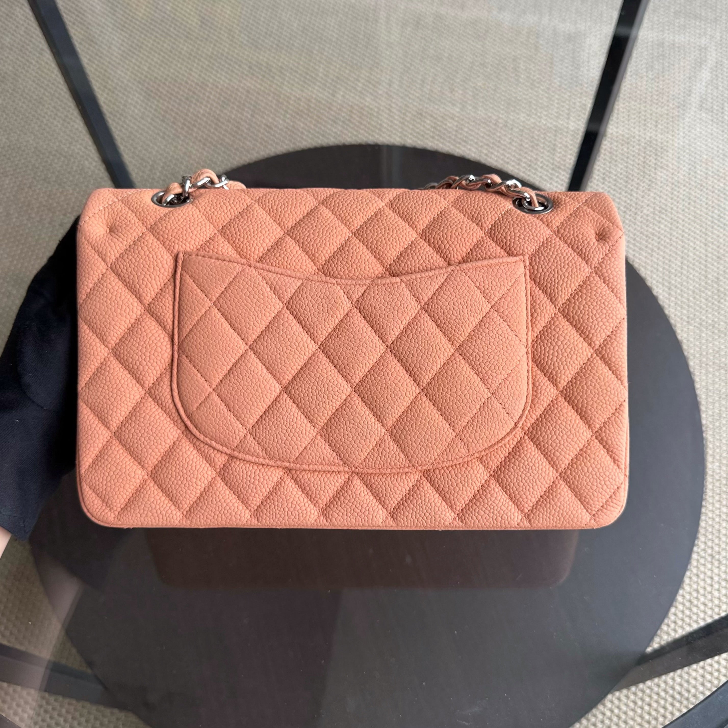 Chanel Classic Flap Medium - 25CM Quilted Caviar Caramel Silver Hardware Series 17