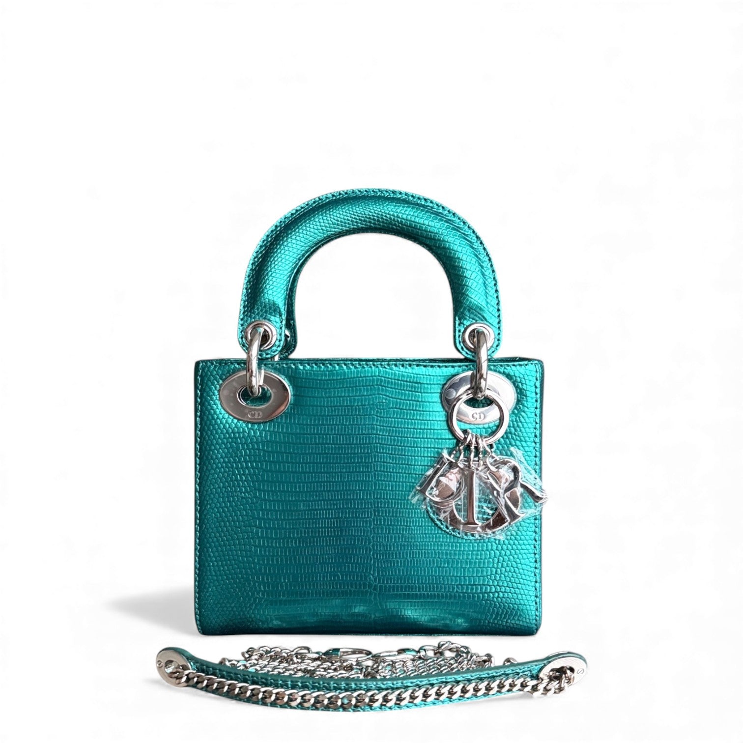 Dior Lady Mini - Exotic Lizard Green color Silver Hardware