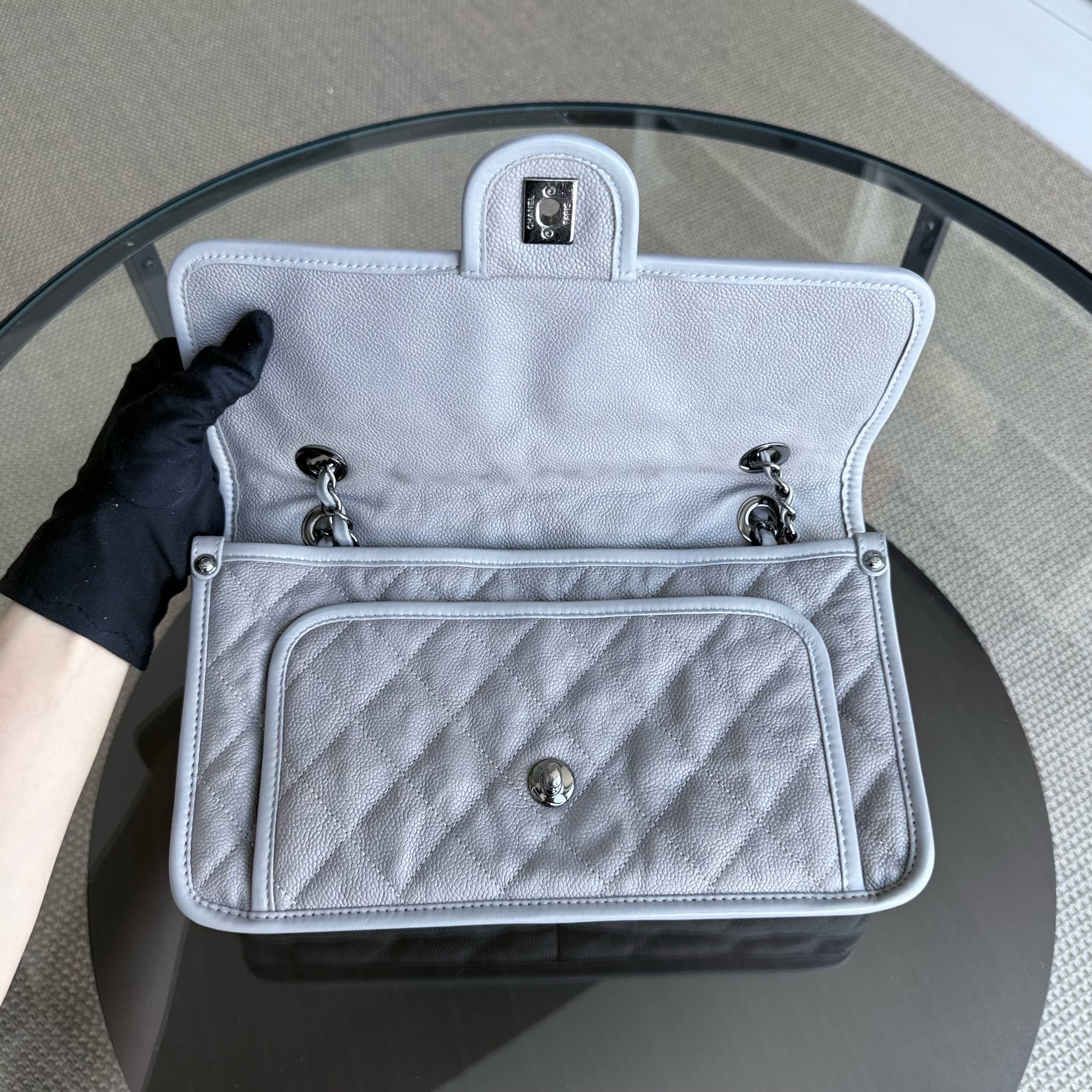 French Riviera - Caviar Quilted Grained Calfskin Grey Gray Silver Hardware Series 19