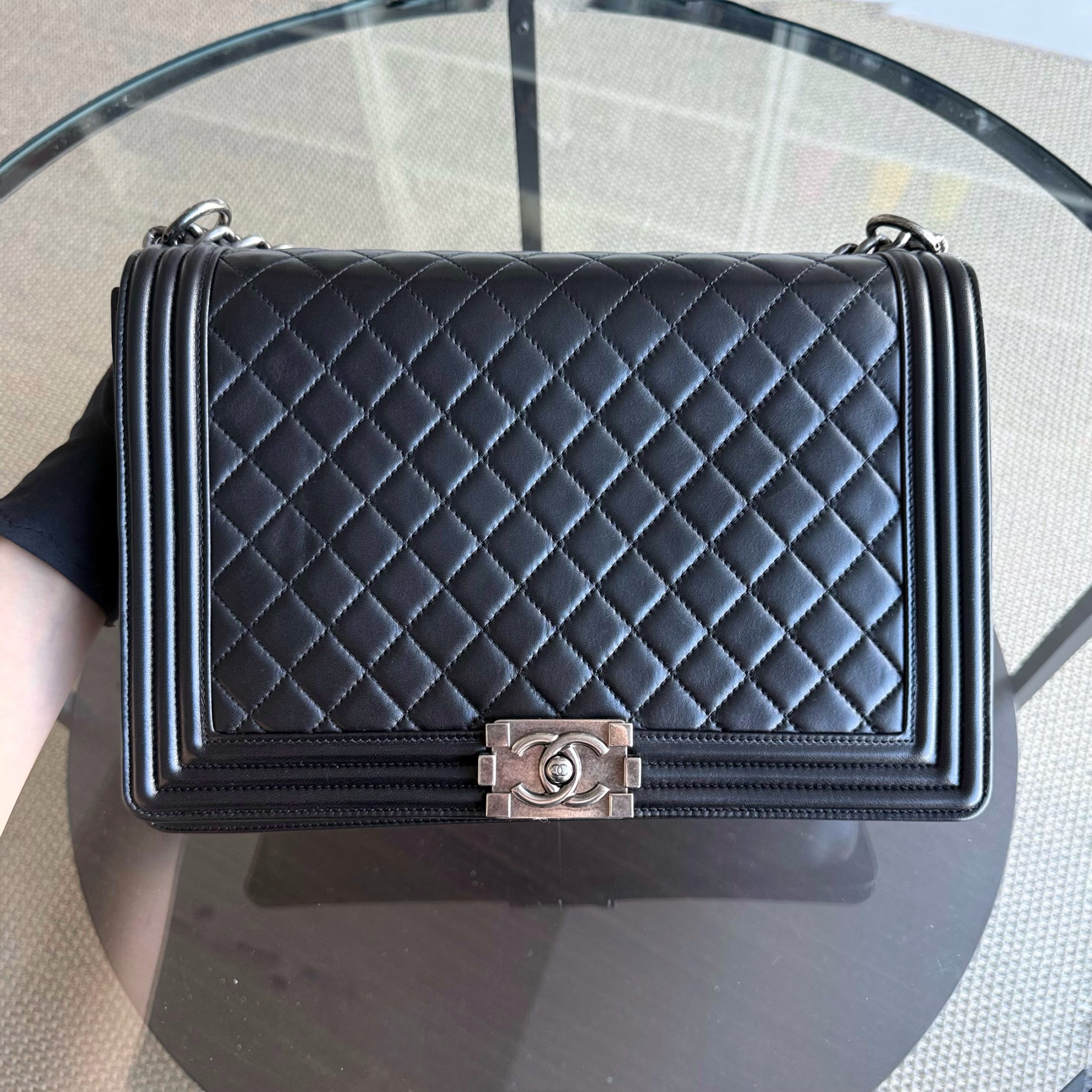 Chanel Boy Large - 30CM Quilted Lambskin Large Black Ruthenium Silver Hardware Series 16