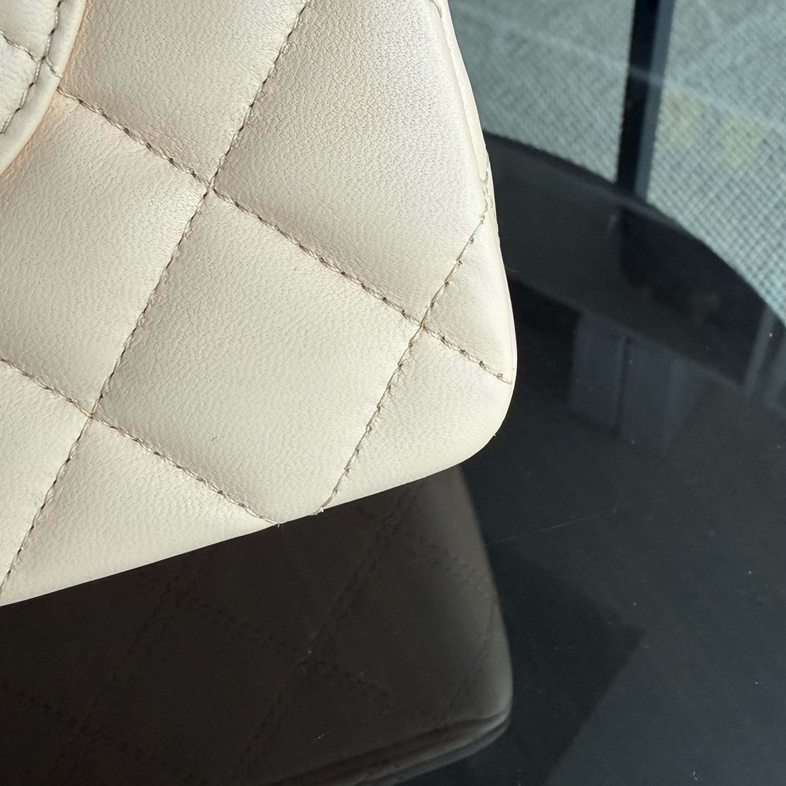 Chanel Classic Flap Jumbo - 30CM Single Flap Quilted Lambskin Beige Silver Hardware Series 14