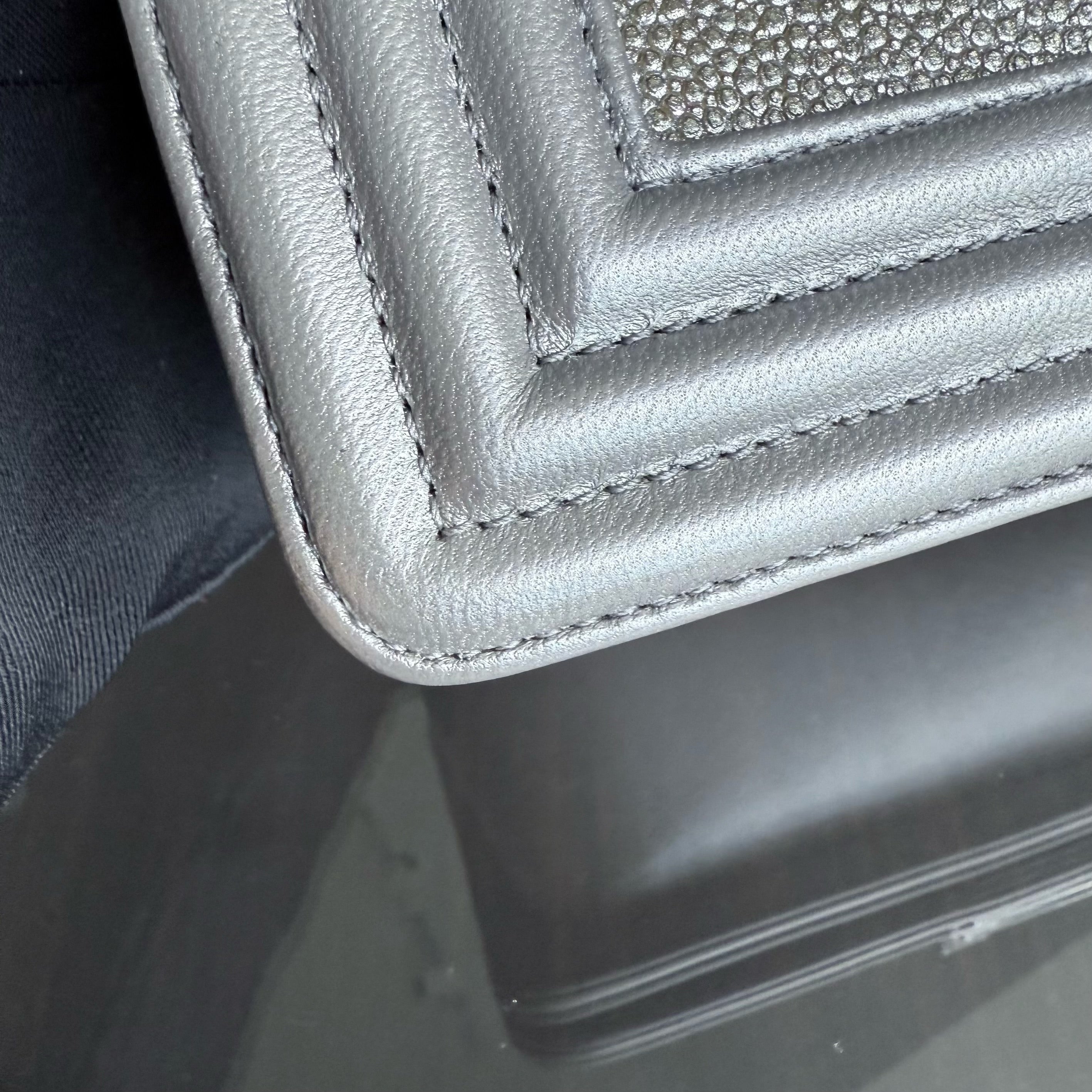Chanel Boy Small - Stingray Gray Grey Ruthenium Silver Hardware Series 20