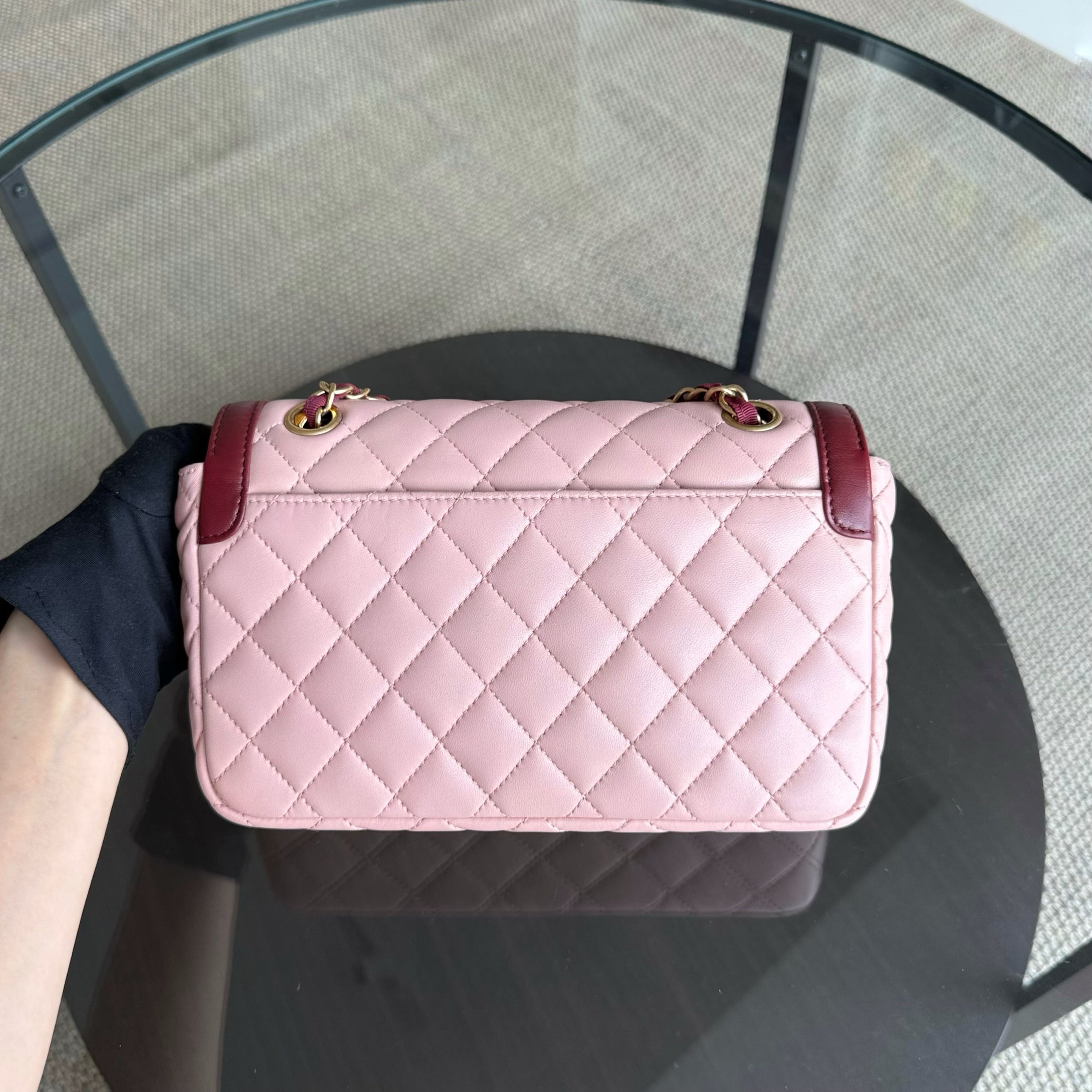 Chanel Seasonal Two-tone Flap Small - Quilted Lambskin Pink Burgundy Gold Hardware Series 23