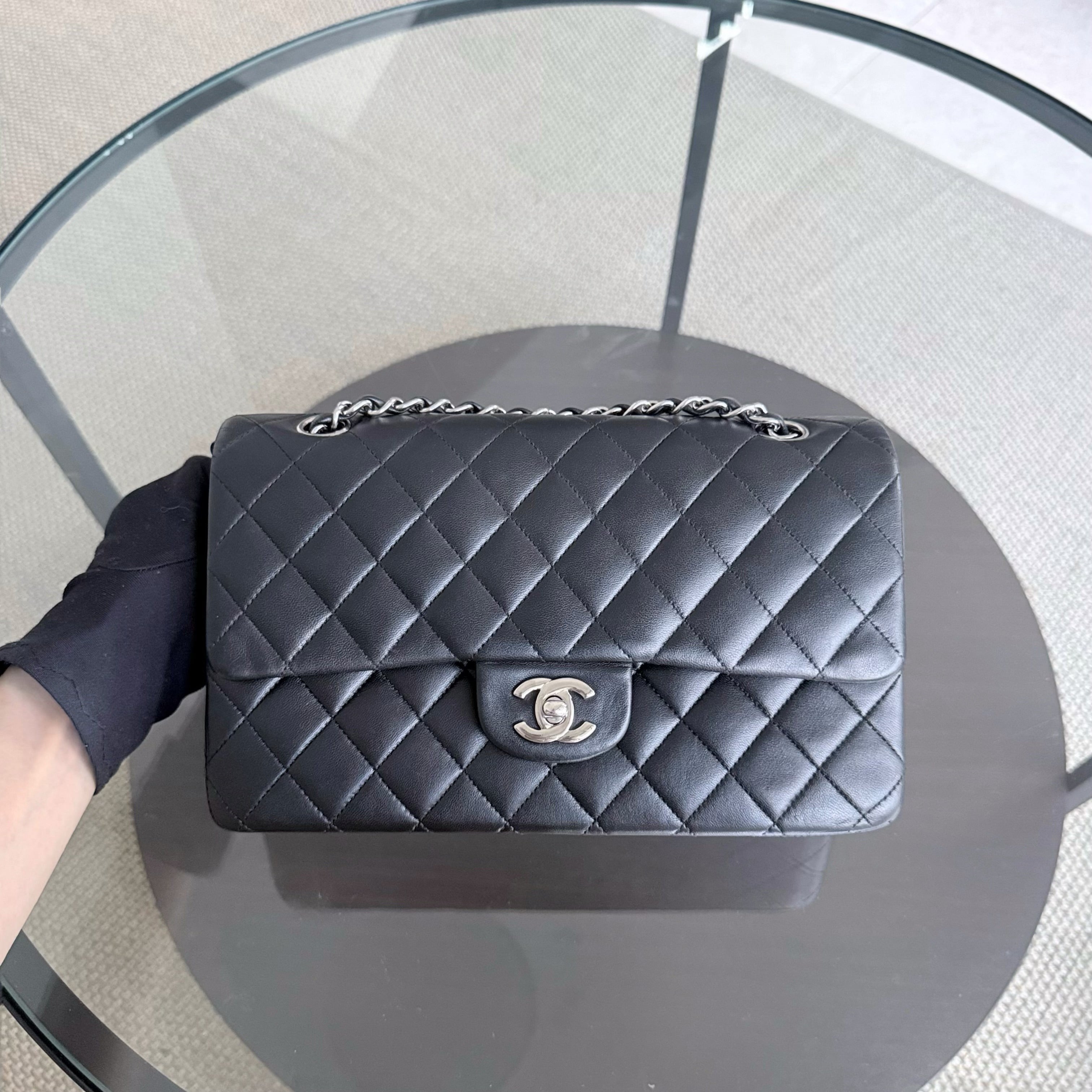 Chanel Classic Flap Medium - 25CM Quilted Lambskin Black Silver Hardware Series 13