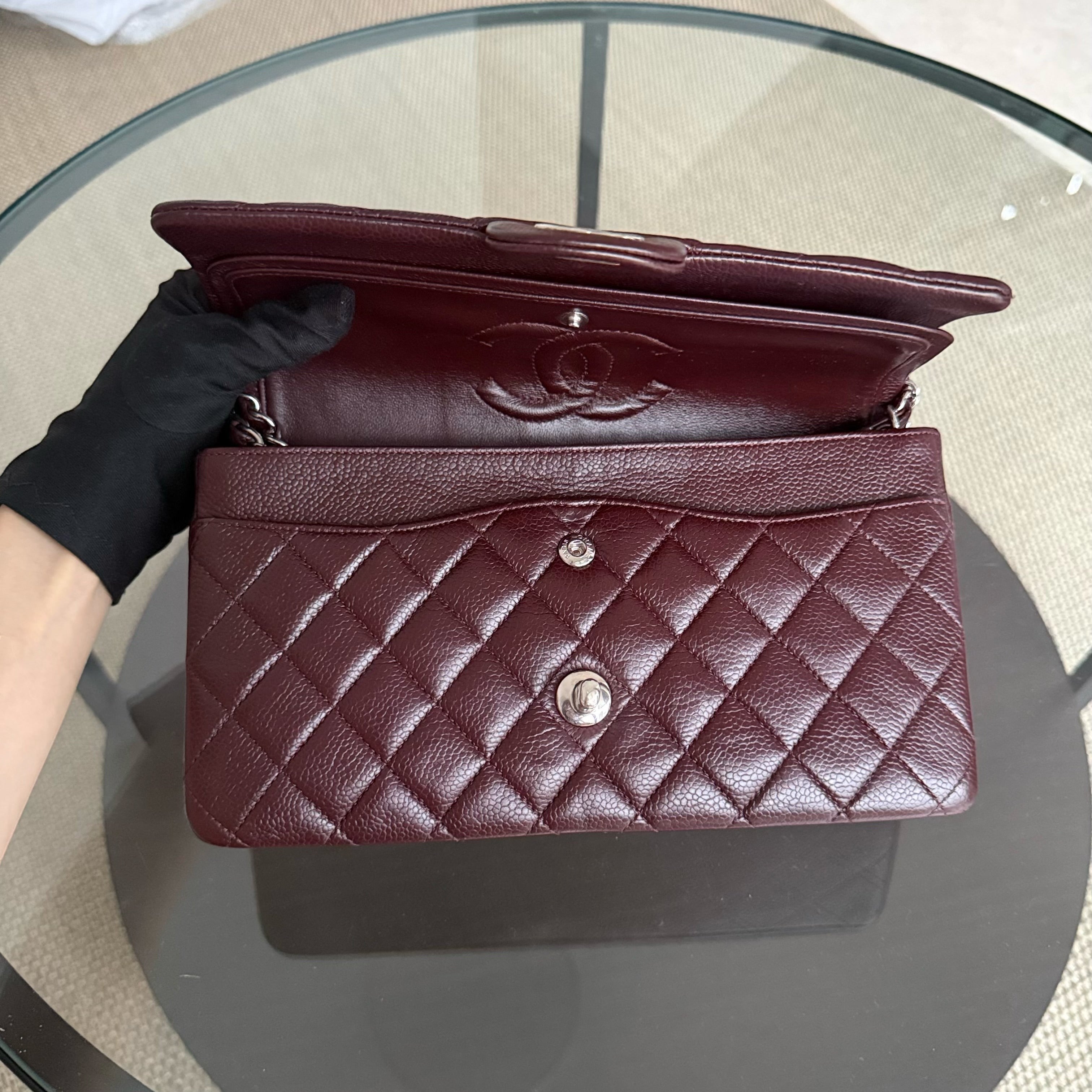 Chanel Classic Flap Medium - Caviar 25CM Quilted Dark Burgundy Silver Hardware Series 20