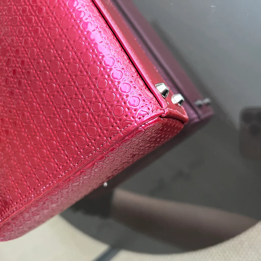 Dior Lady Mini - Calfskin Micro-Cannage Metallic Pink Silver Hardware Adjustable Strap