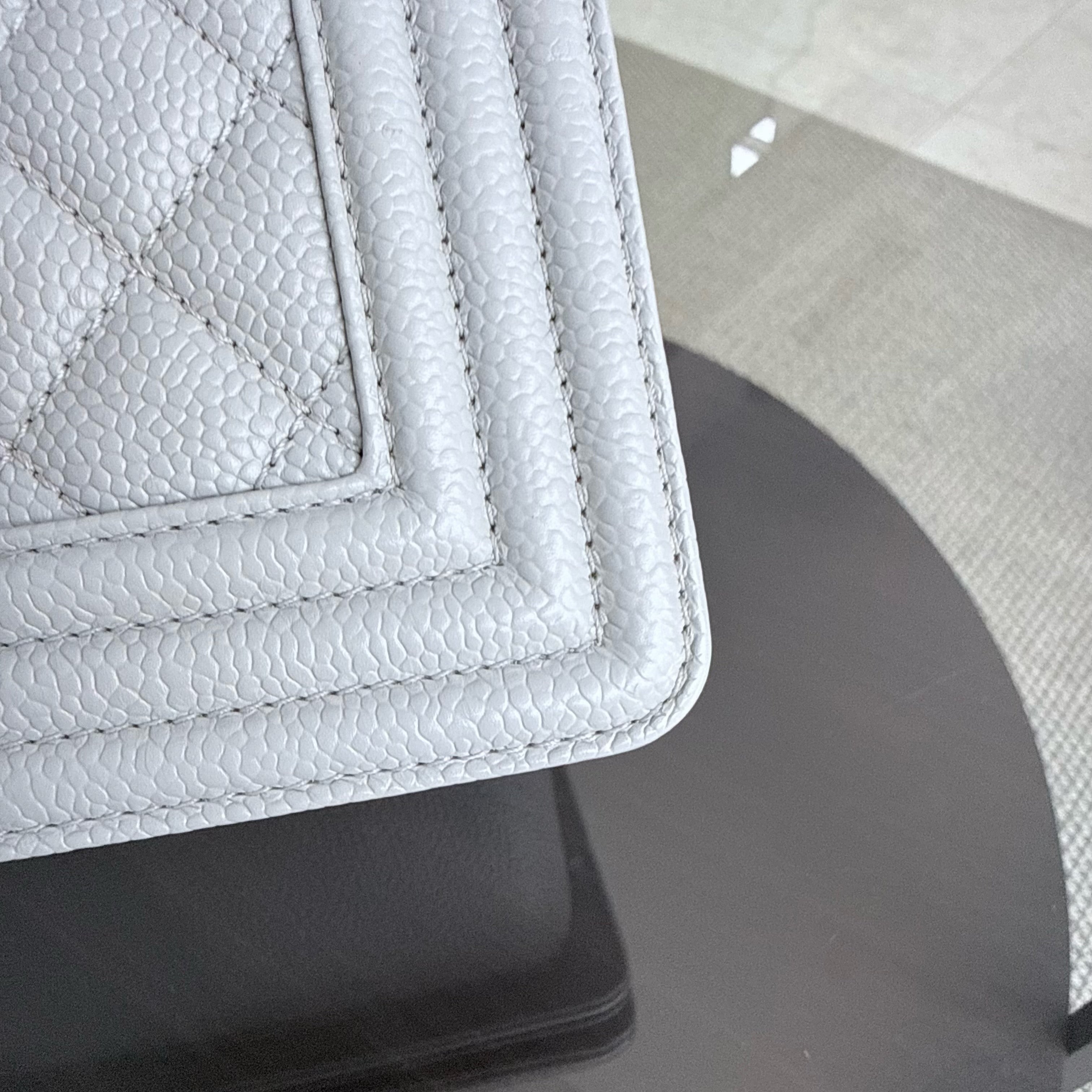 Chanel Boy New Medium - 28CM Quilted Caviar Grey Gray Gold Hardware Series 28