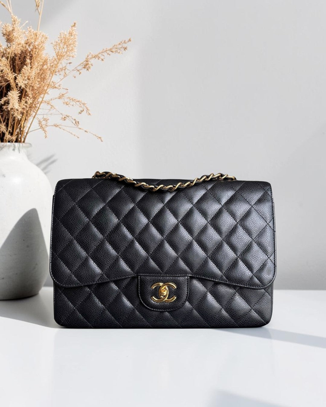 Chanel Classic Flap Jumbo - Caviar 30CM Single Flap Quilted Black Gold Hardware