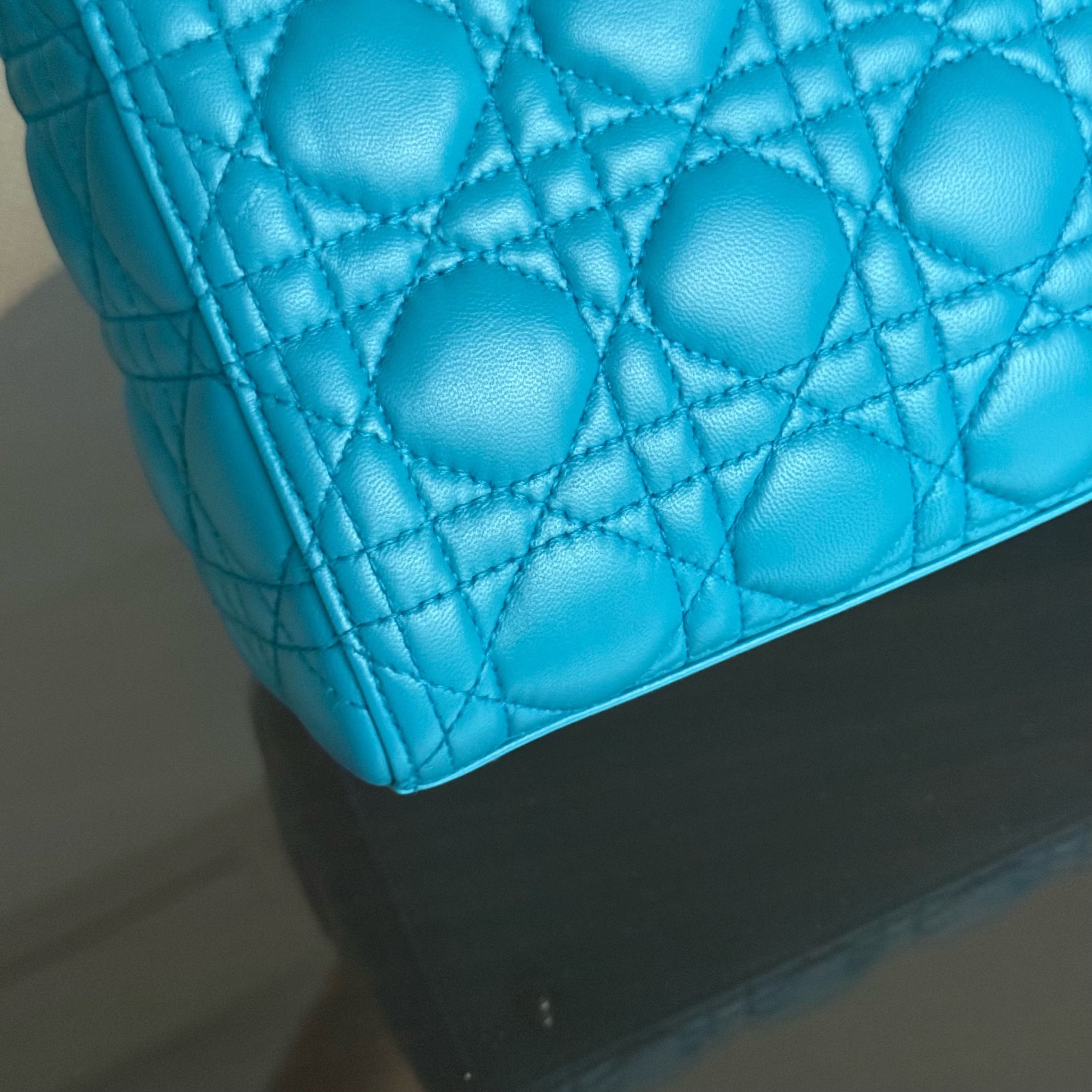 Dior Lady Medium - Cannage Lambskin Blue Silver Hardware