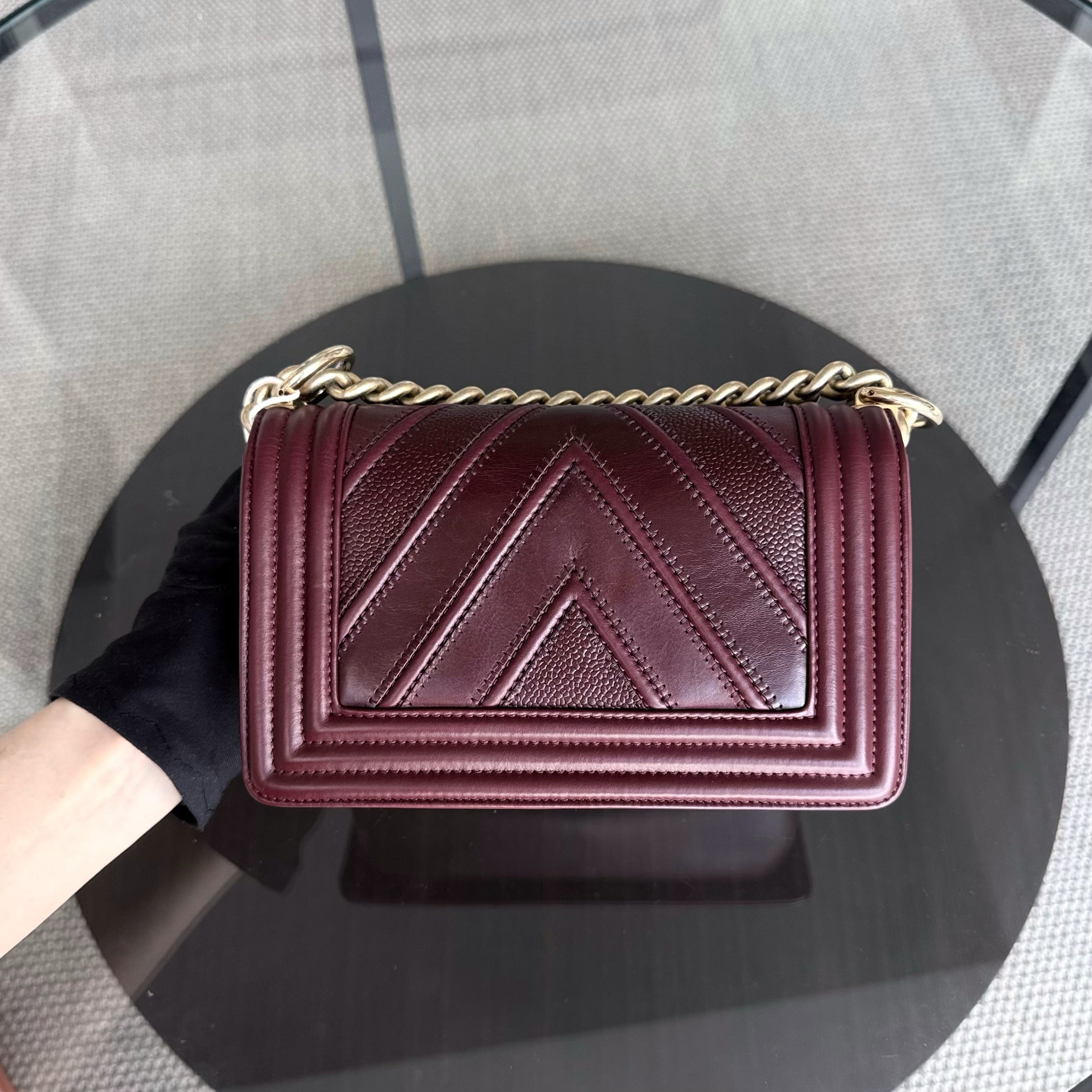 Boy Small 20CM Chevron Tri-skin Calfskin Burgundy GHW No 22