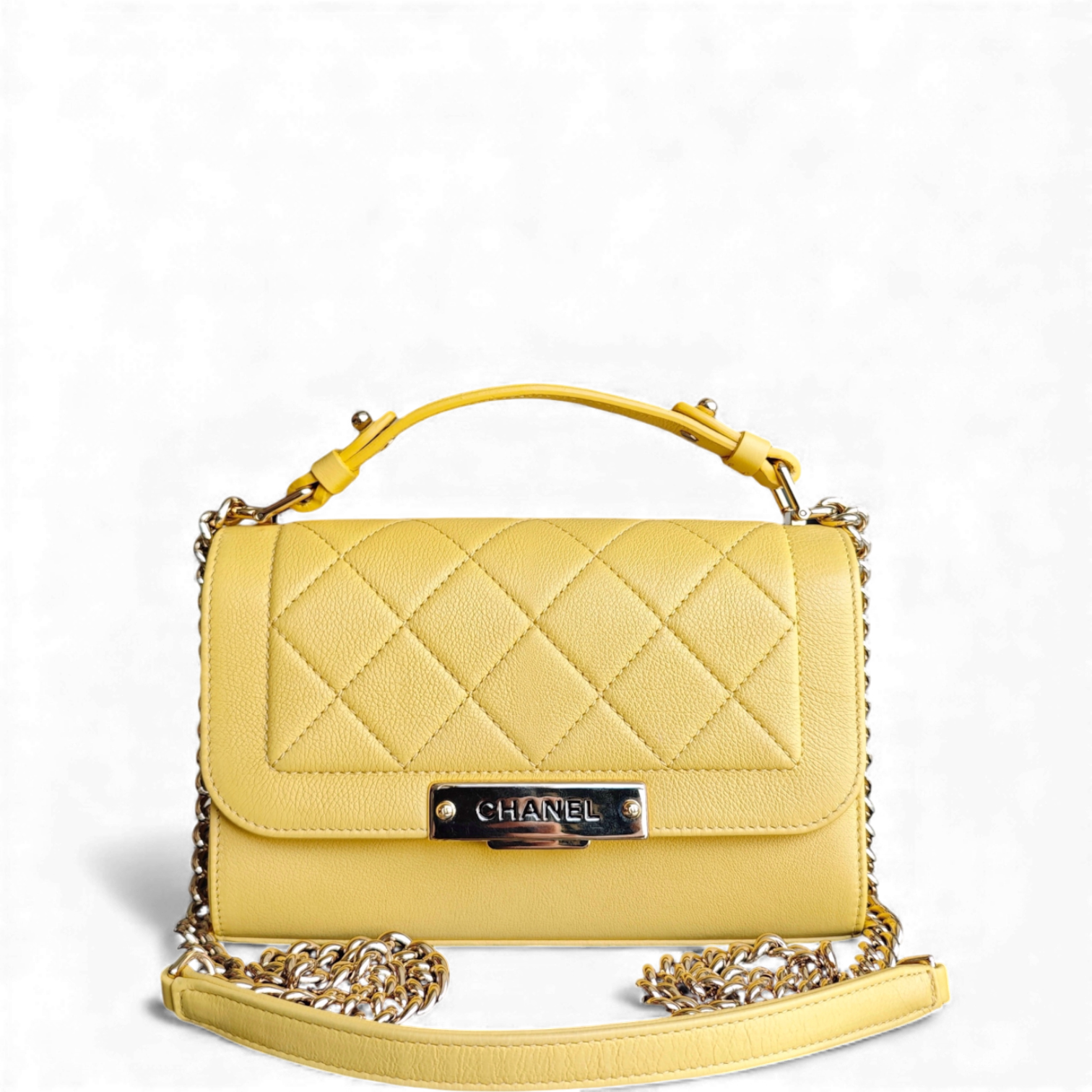 Chanel Label Click Small - Quilted Grained Calfskin Yellow Gold Hardware Series 23