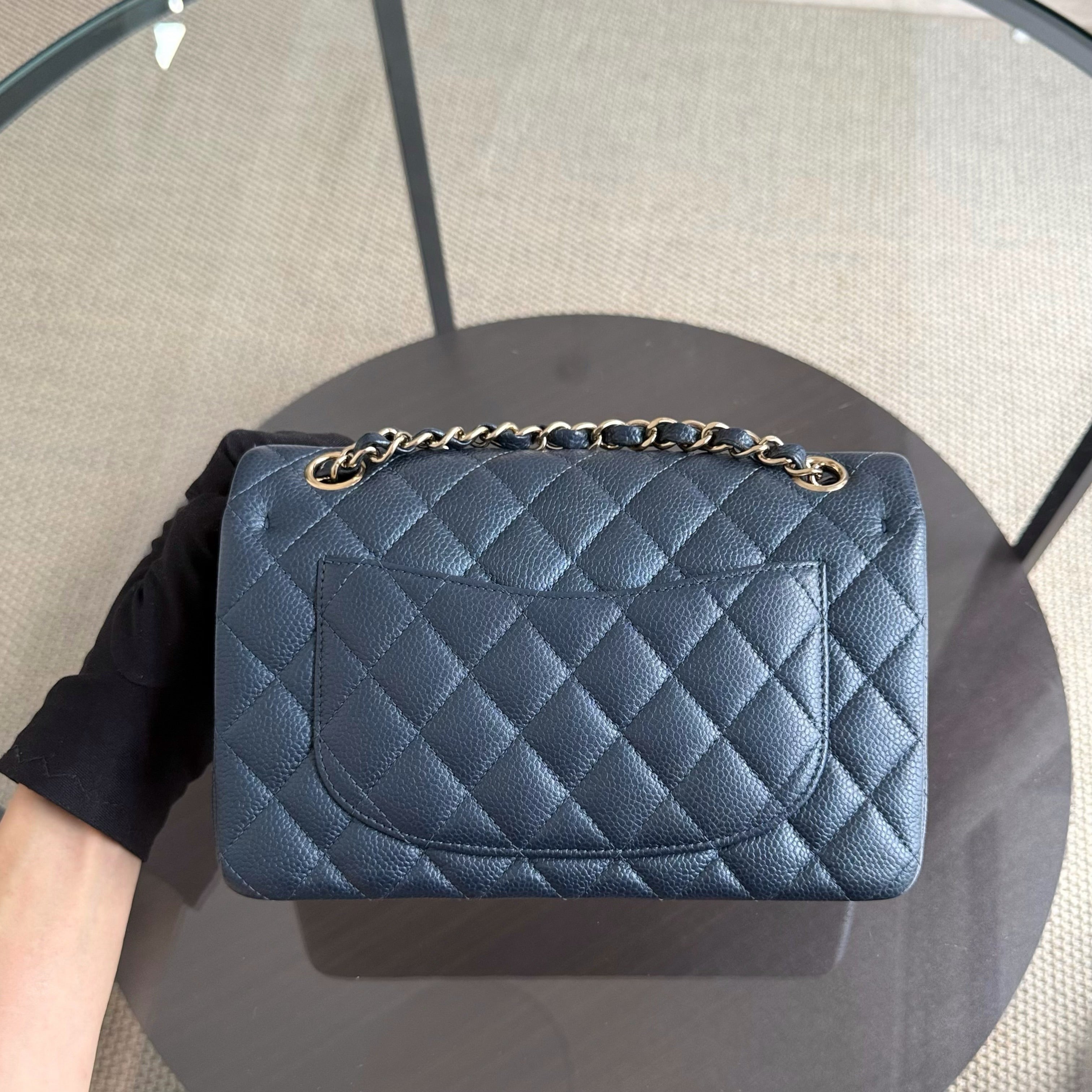 Chanel Classic Flap Small - Caviar 23CM Quilted Blue Gold Hardware Series 25