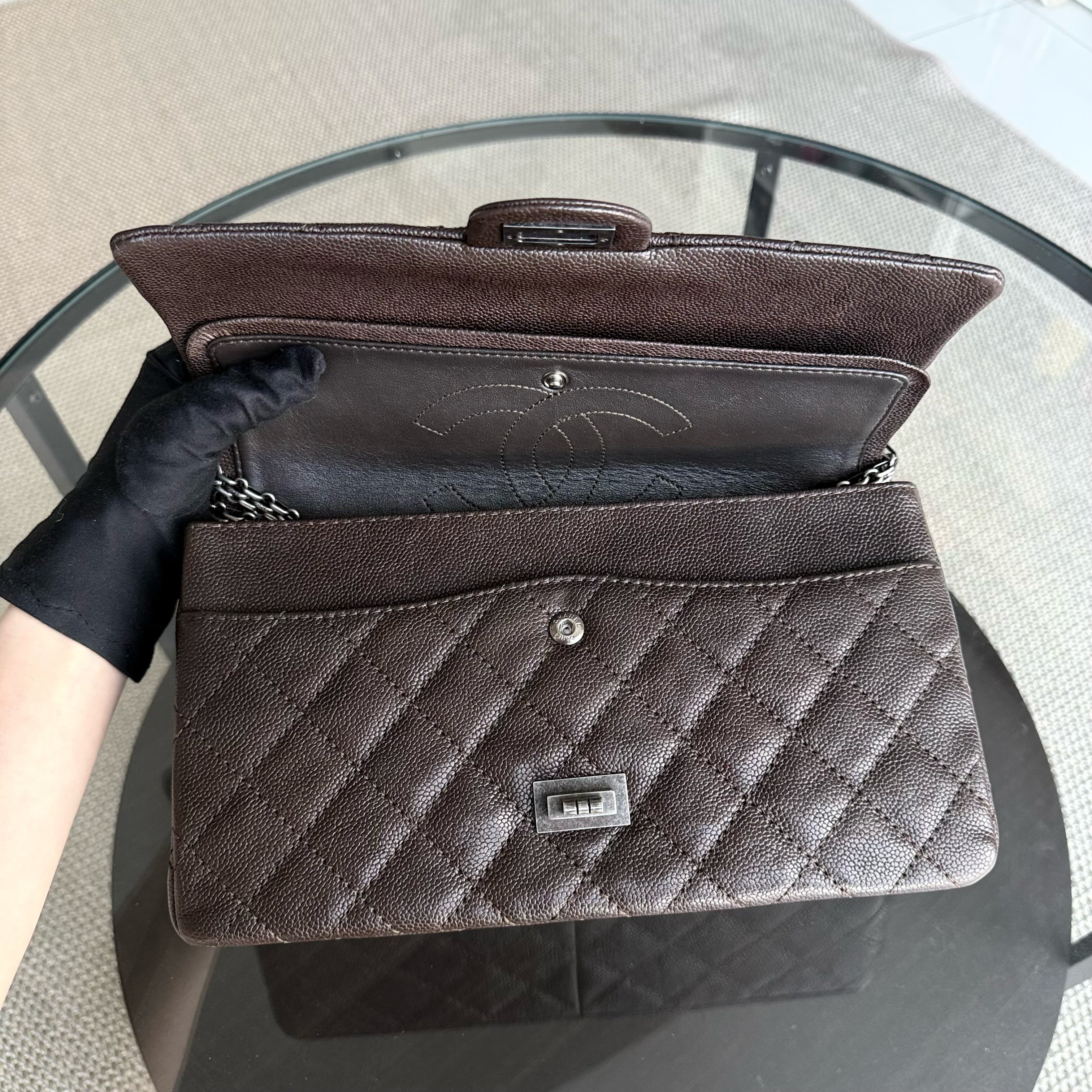 Chanel 2.55 Reissue 226 - 28CM Quilted Caviar Dark Brown Silver Hardware Series 14