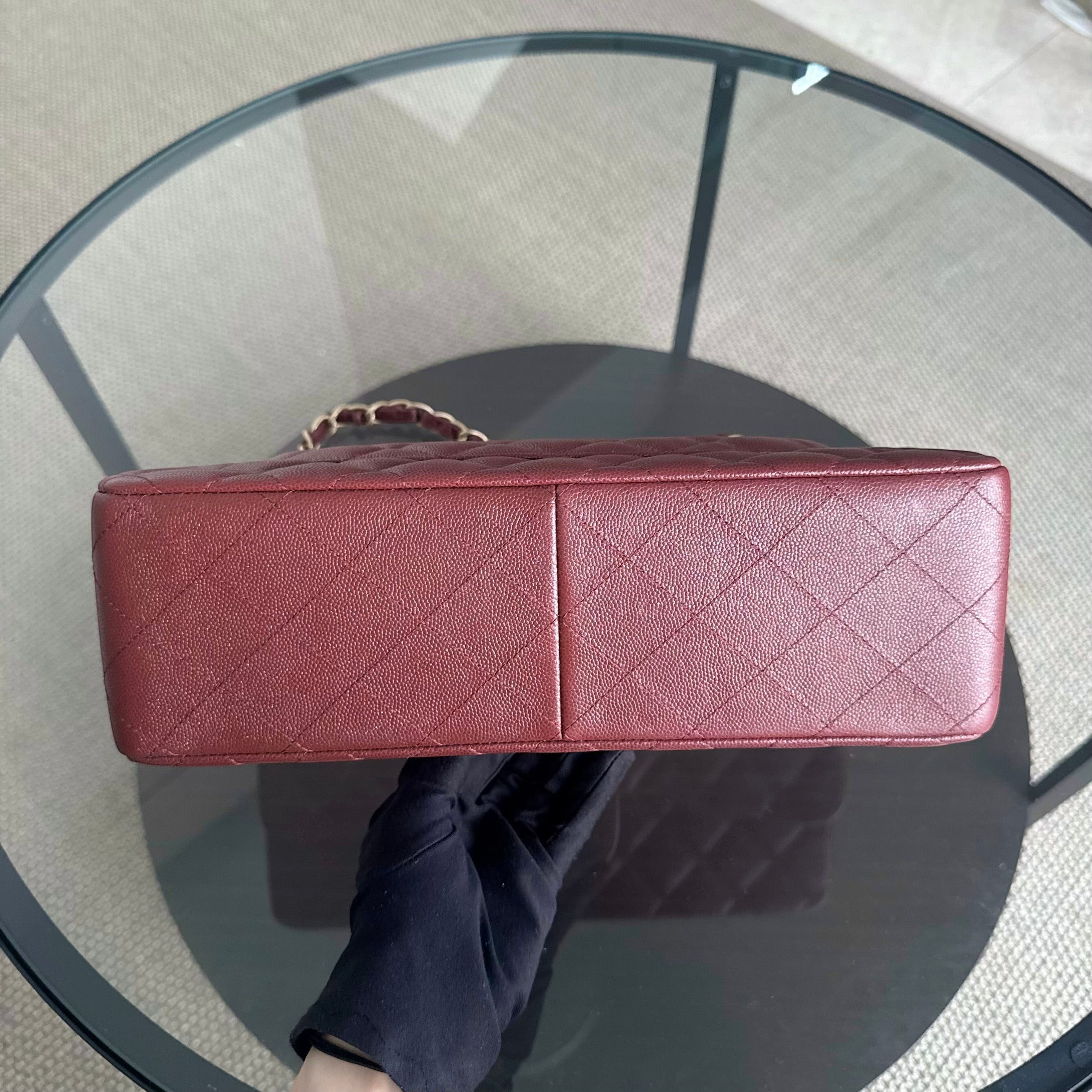 Chanel Classic Flap Jumbo - Caviar 30CM Double Flap Quilted Burgundy Gold Hardware series 25