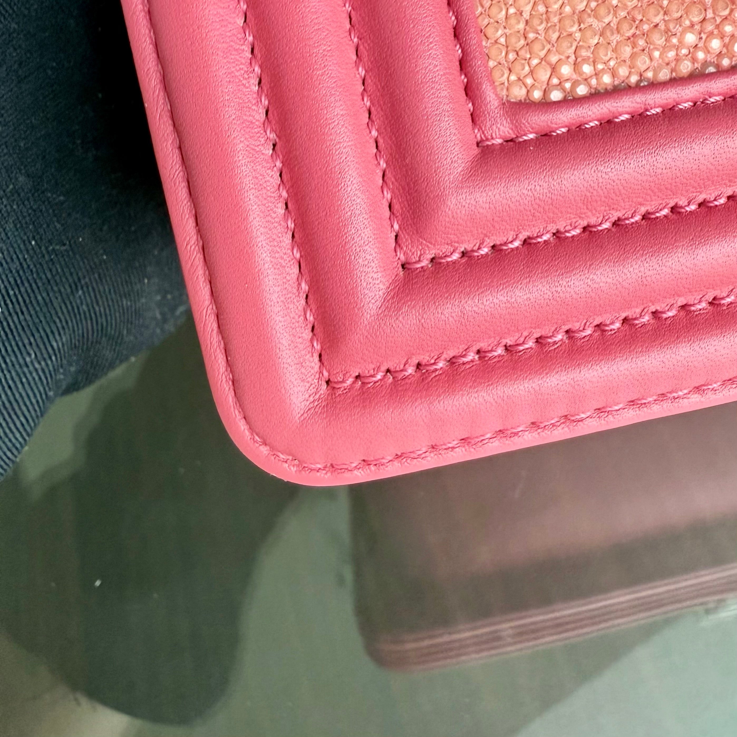 Chanel Boy Small - Stingray Pink Ruthenium Silver Hardware Series 18