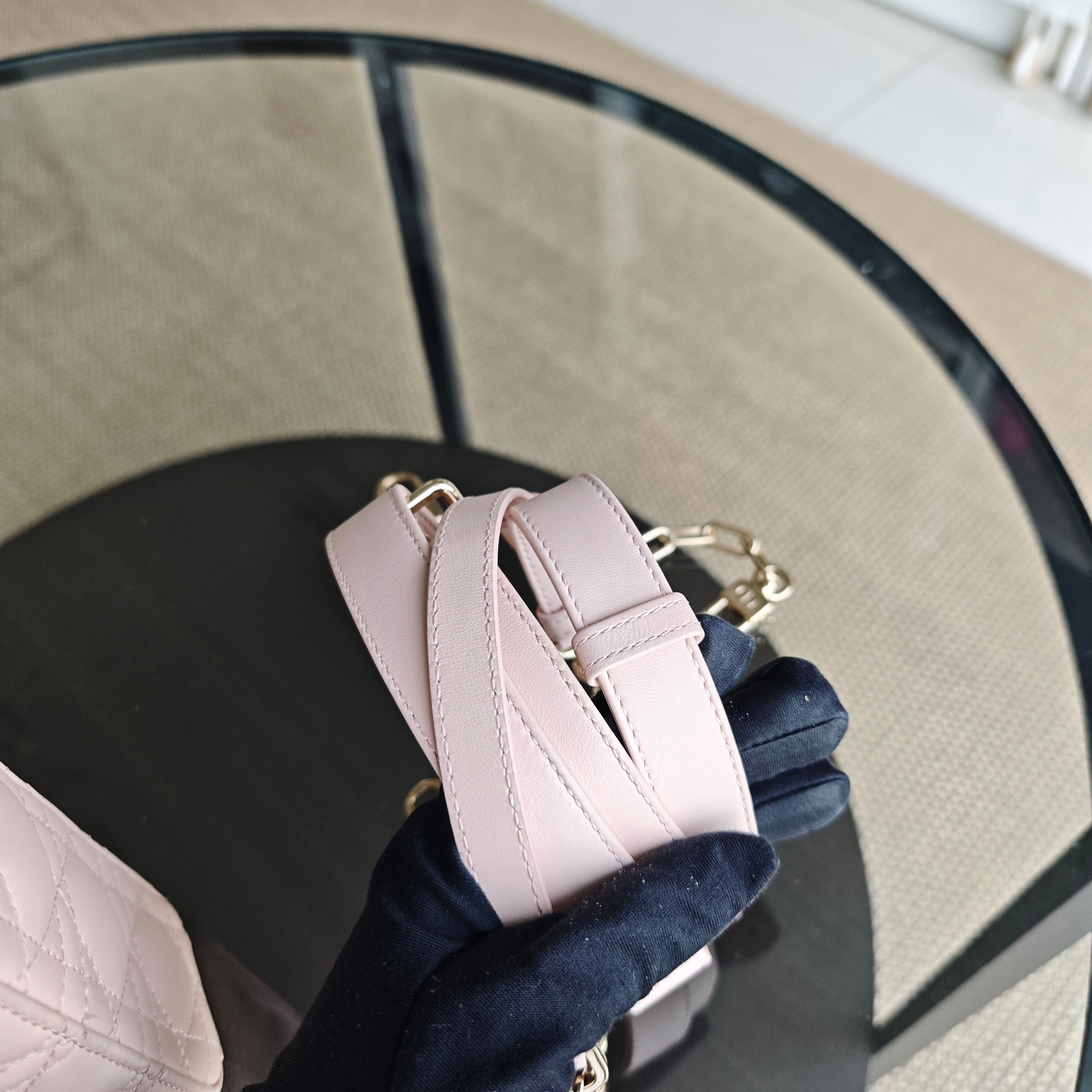 Dior D-Joy Medium - Cannage Lambskin Light Pink Gold Hardware