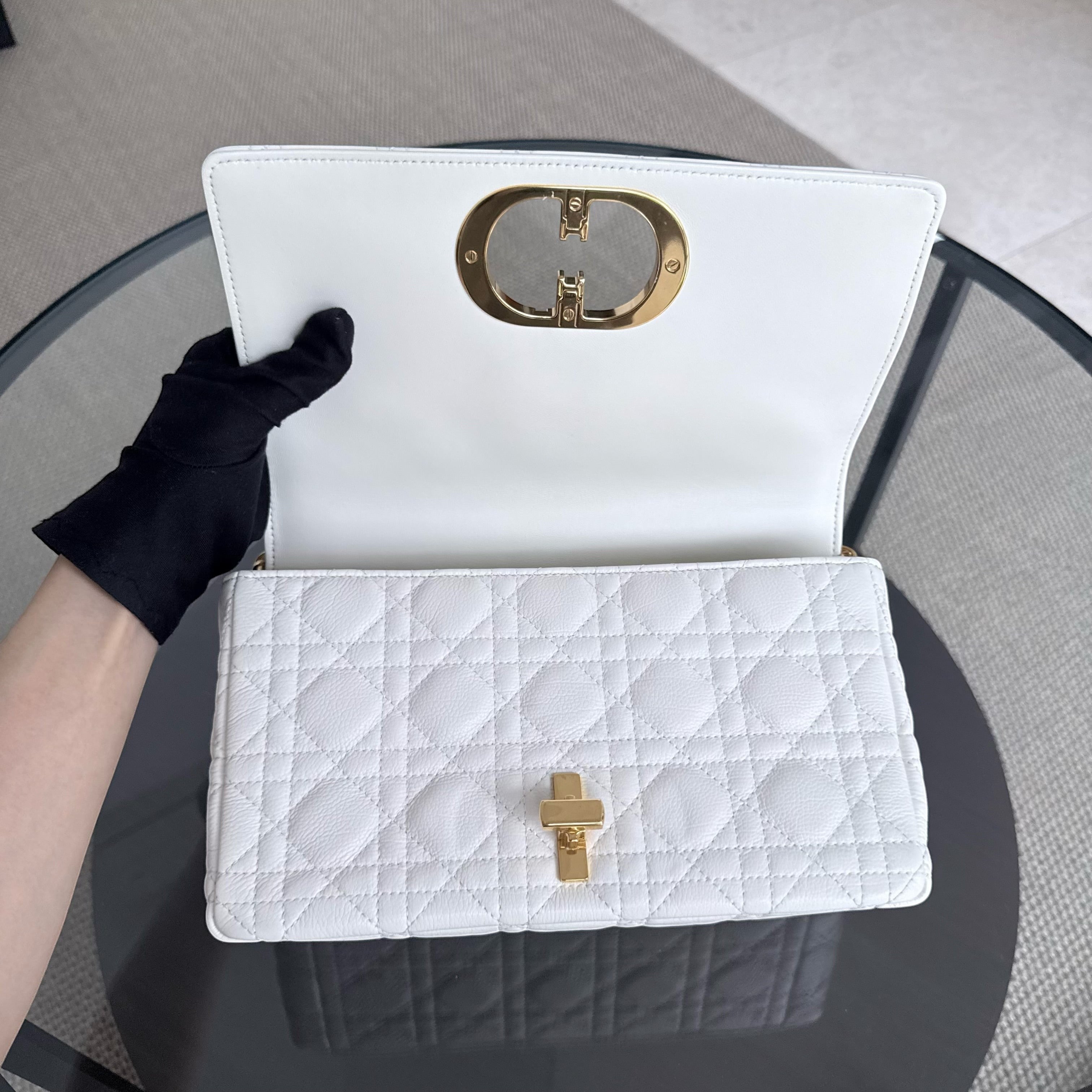 Dior Caro Medium - Cannage Grained Calfskin White Gold Hardware