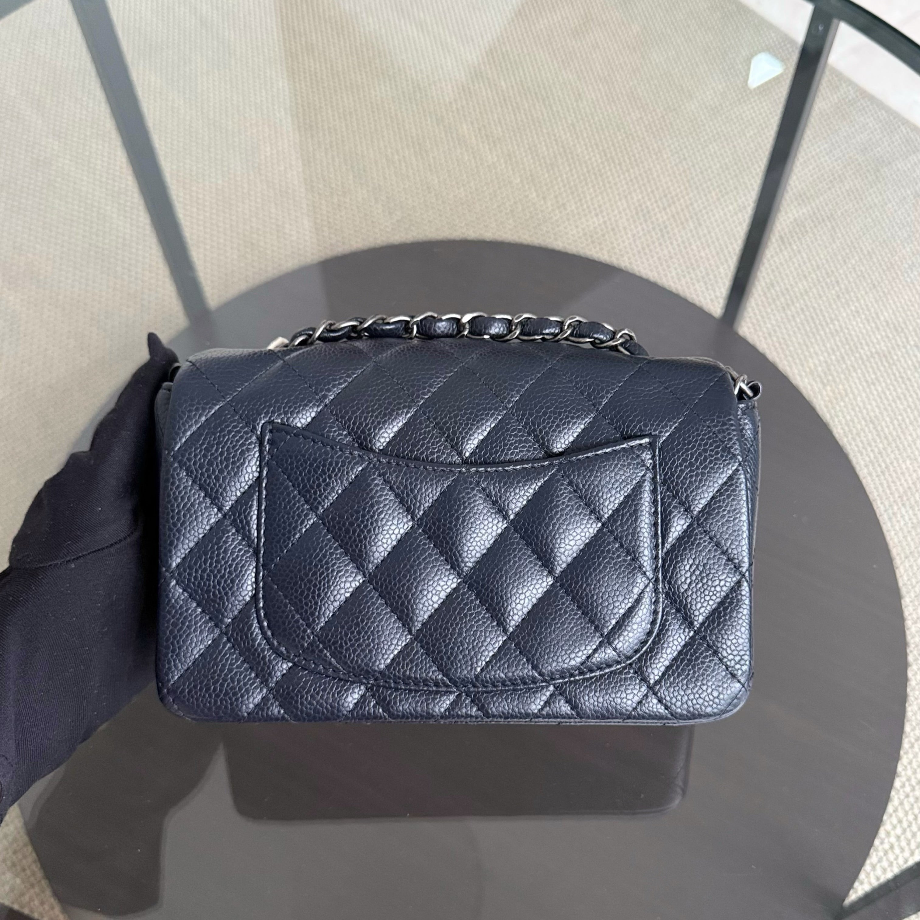 Chanel Caviar Mini Rectangle Classic Flap - 20CM Quilted Midnight Blue Ruthenium Silver Hardware Series 21