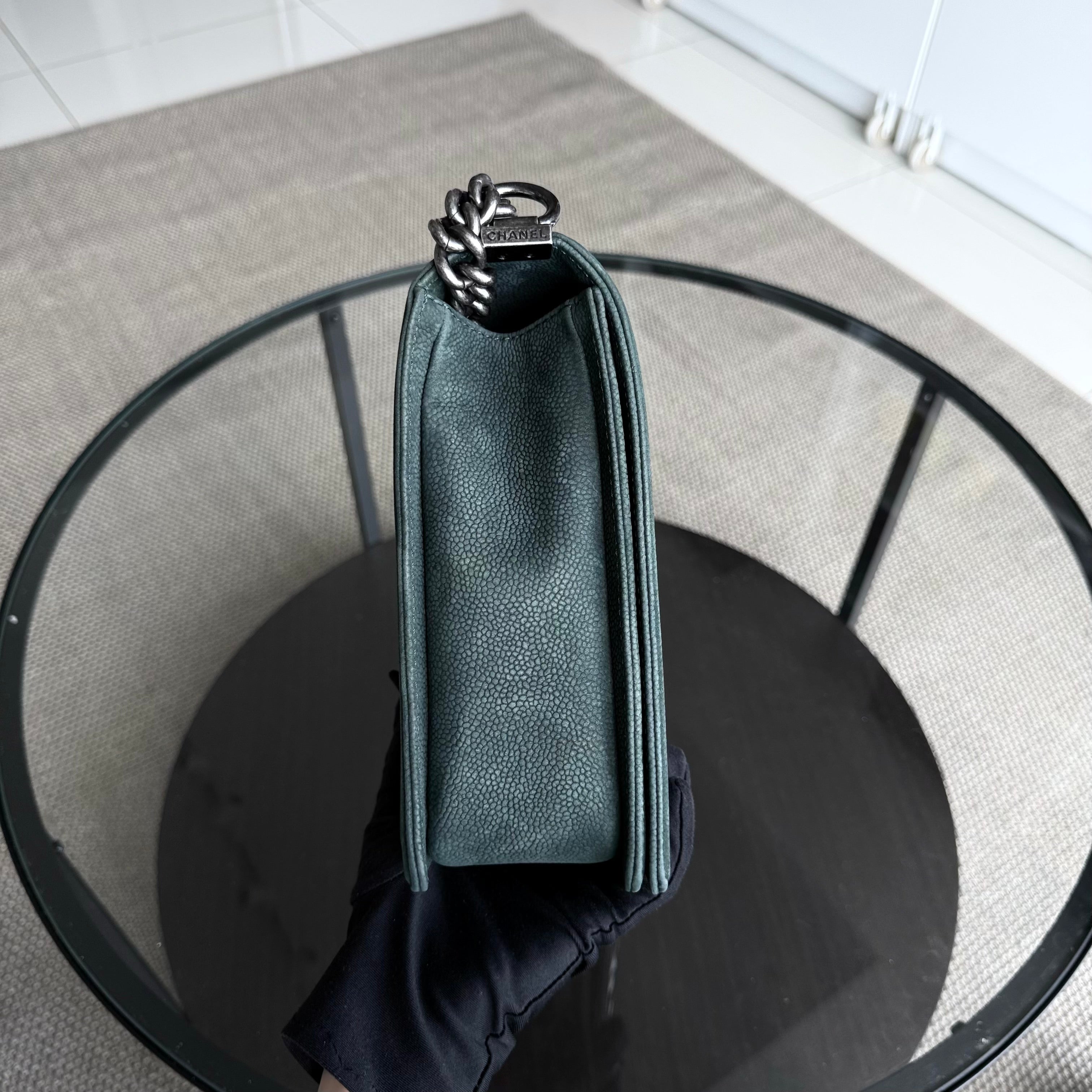 Chanel Boy Large - 30CM Quilted Caviar Black Silver Hardware Series 18