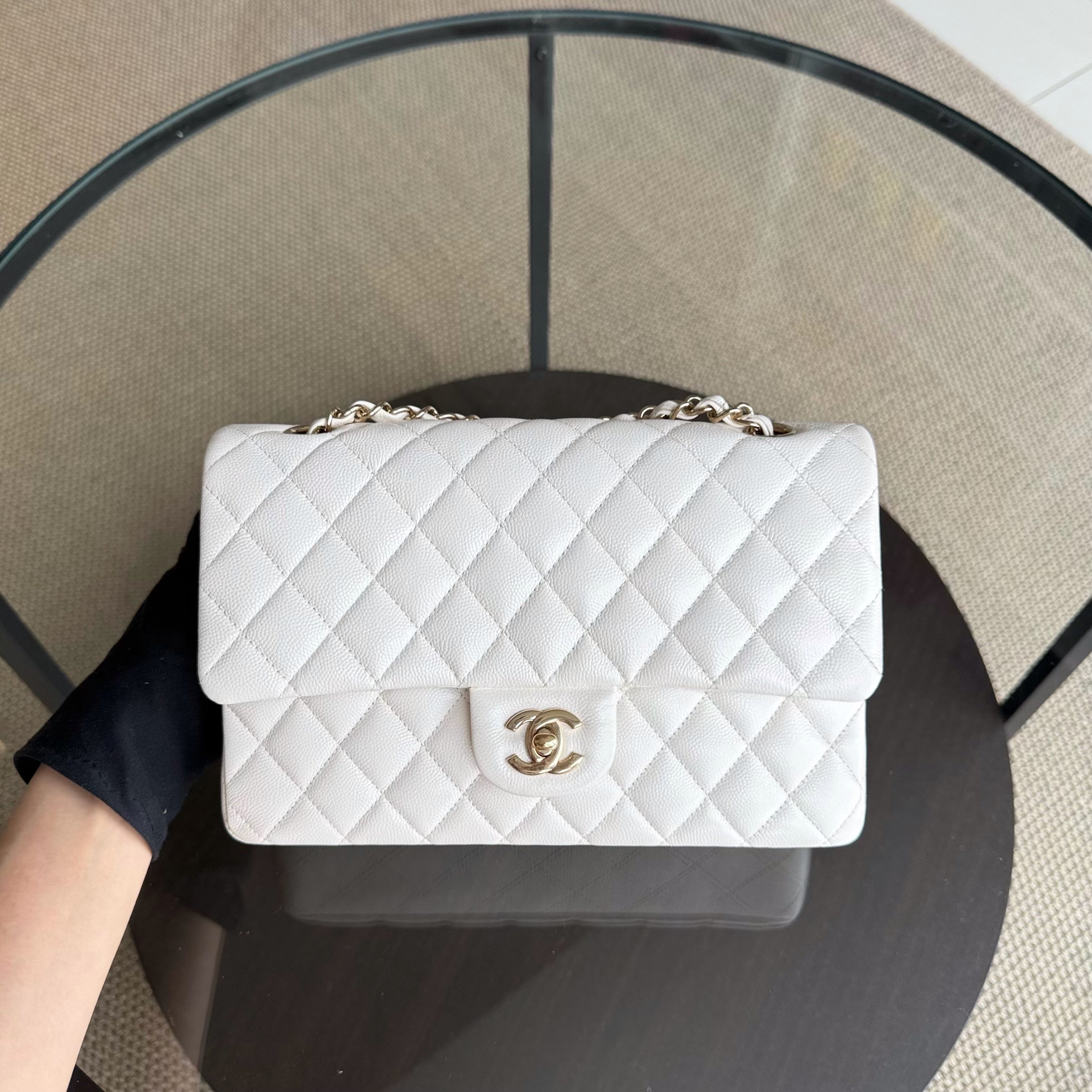 Chanel Classic Flap Medium - 25CM Quilted Caviar White Gold Hardware Series 26