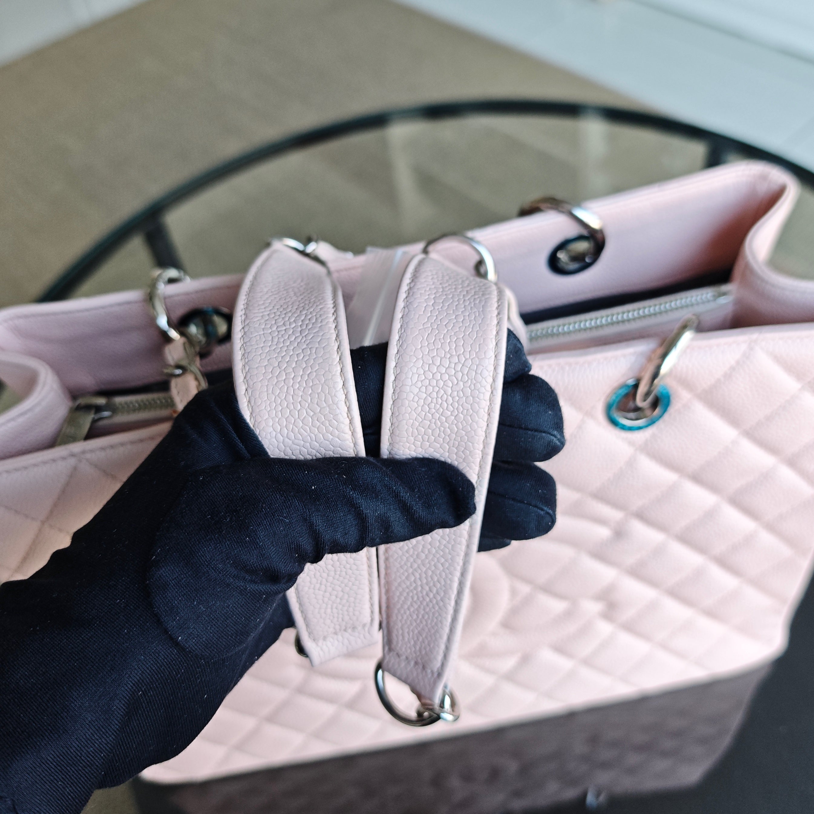 Chanel GST Grand Shopping Tote - Caviar Quilted Grained Calfskin Sakura Pink Silver Hardware Series 17