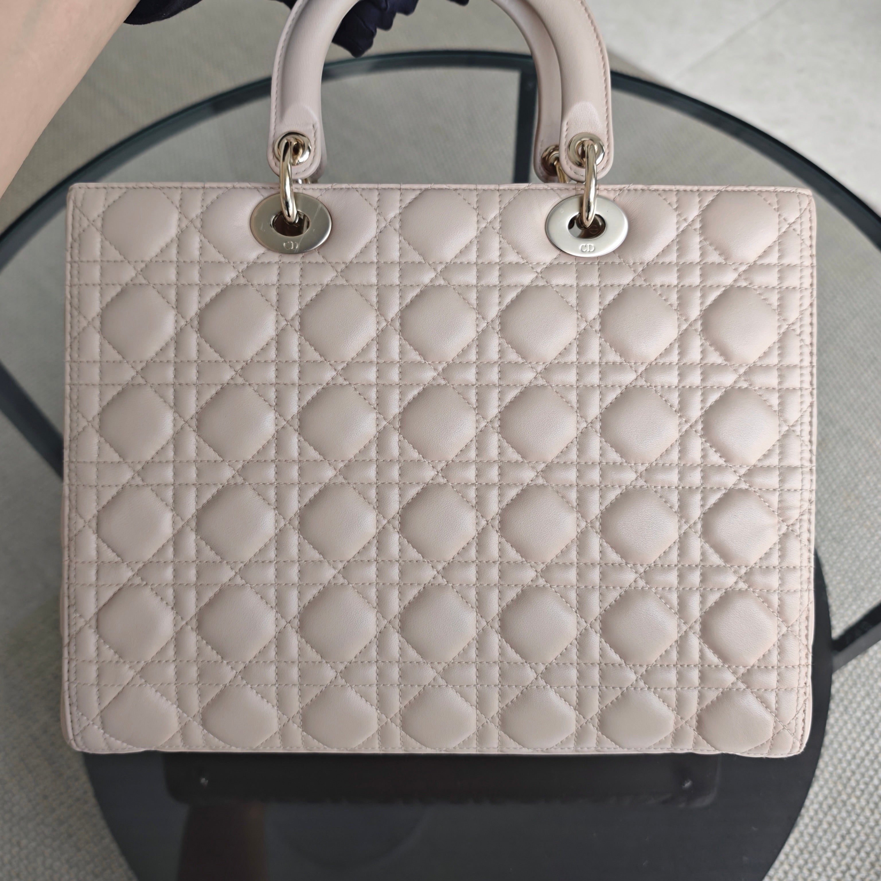 Dior Lady Large - Cannage Lambskin Light Pink Gold Hardware Adjustable Strap