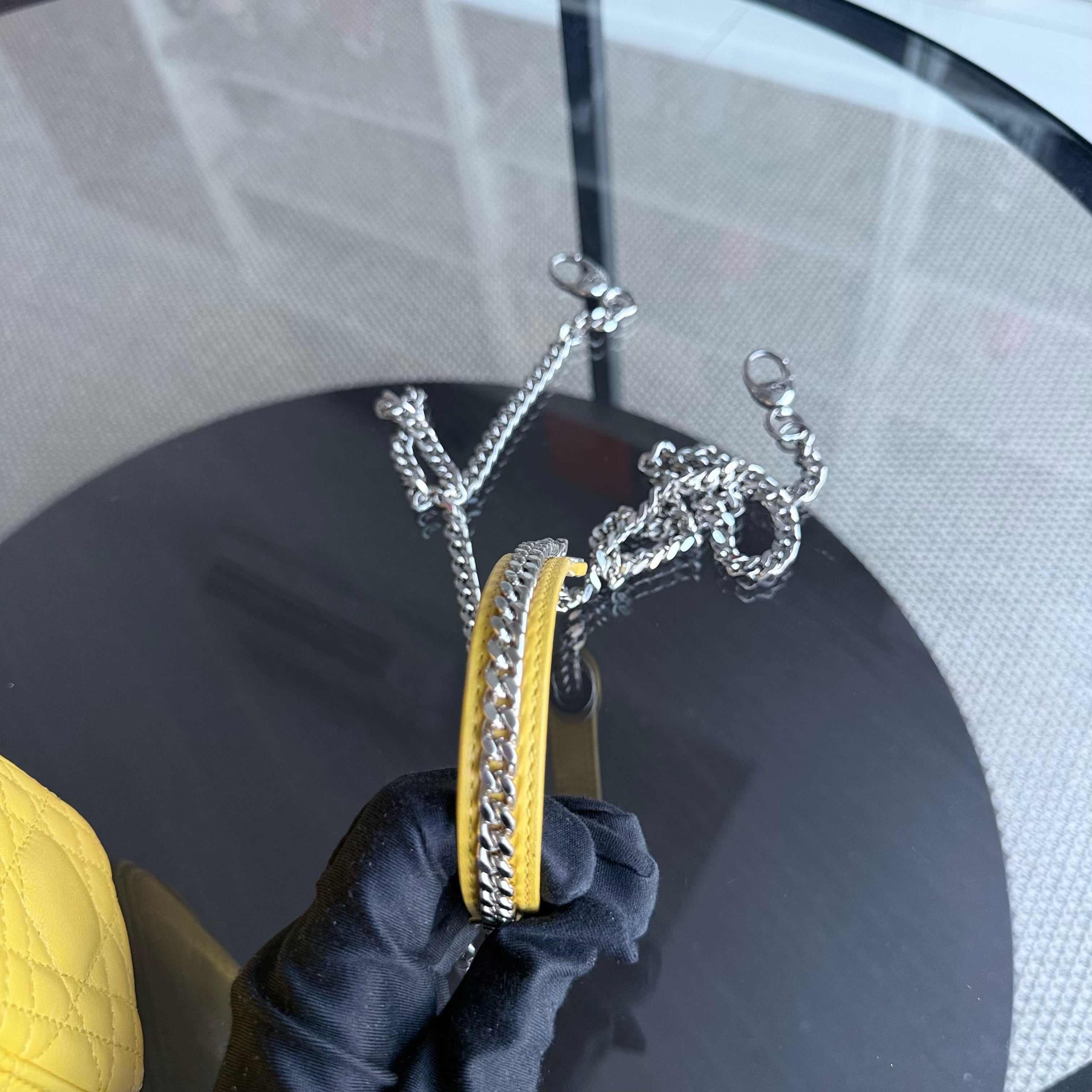 Dior Lady Mini Flap - Cannage Lambskin Yellow Silver Hardware Chain Strap Silver Hardware