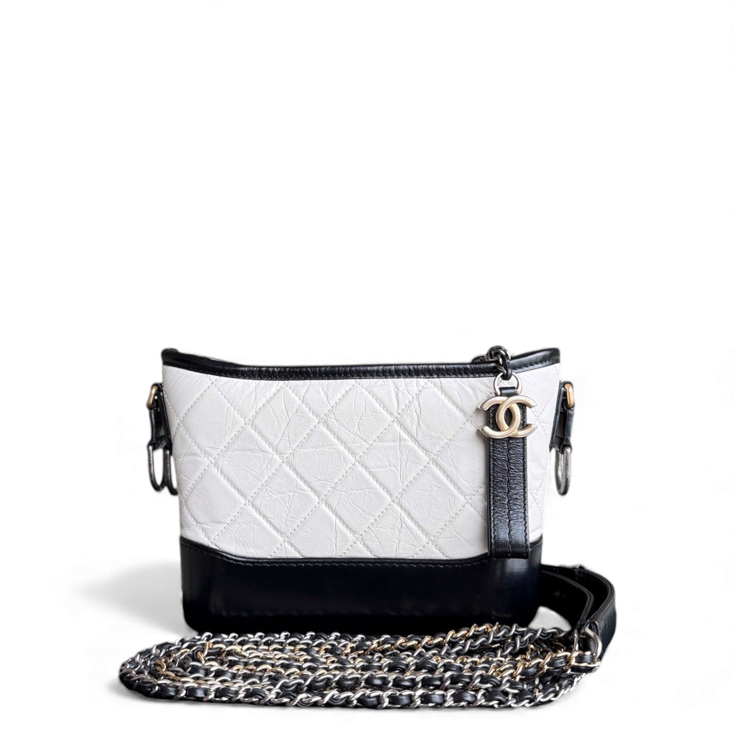 Chanel Gabrielle Small - 20CM Quilted Calfskin White Black Two-Tone Hardware