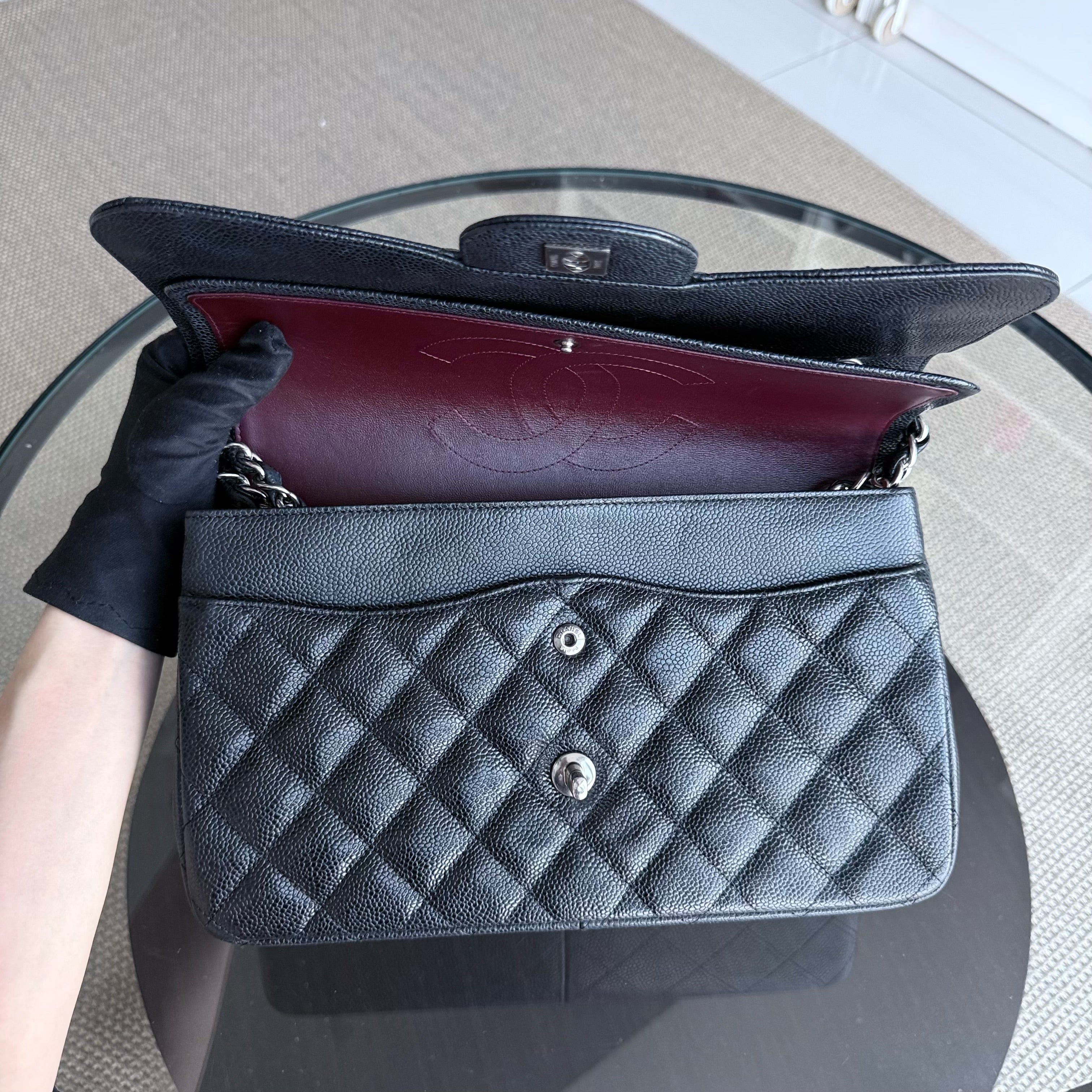 Chanel Classic Flap Jumbo - Caviar Quilted Grained Calfskin Black Silver Hardware Series 14