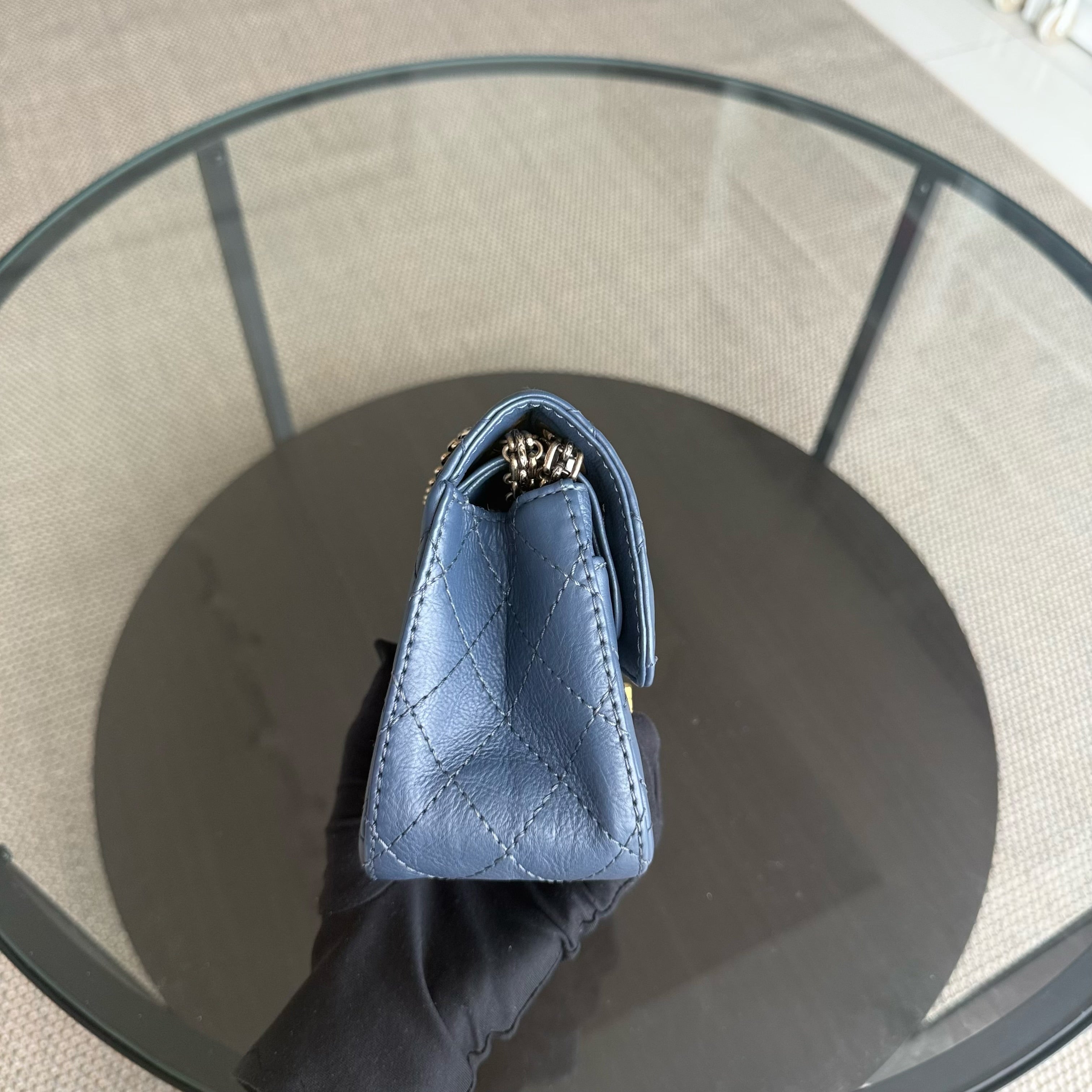 Chanel 2.55 Reissue Mini - 20CM Quilted Caviar Aged Grained Calfskin Blue Gold Hardware Series 23