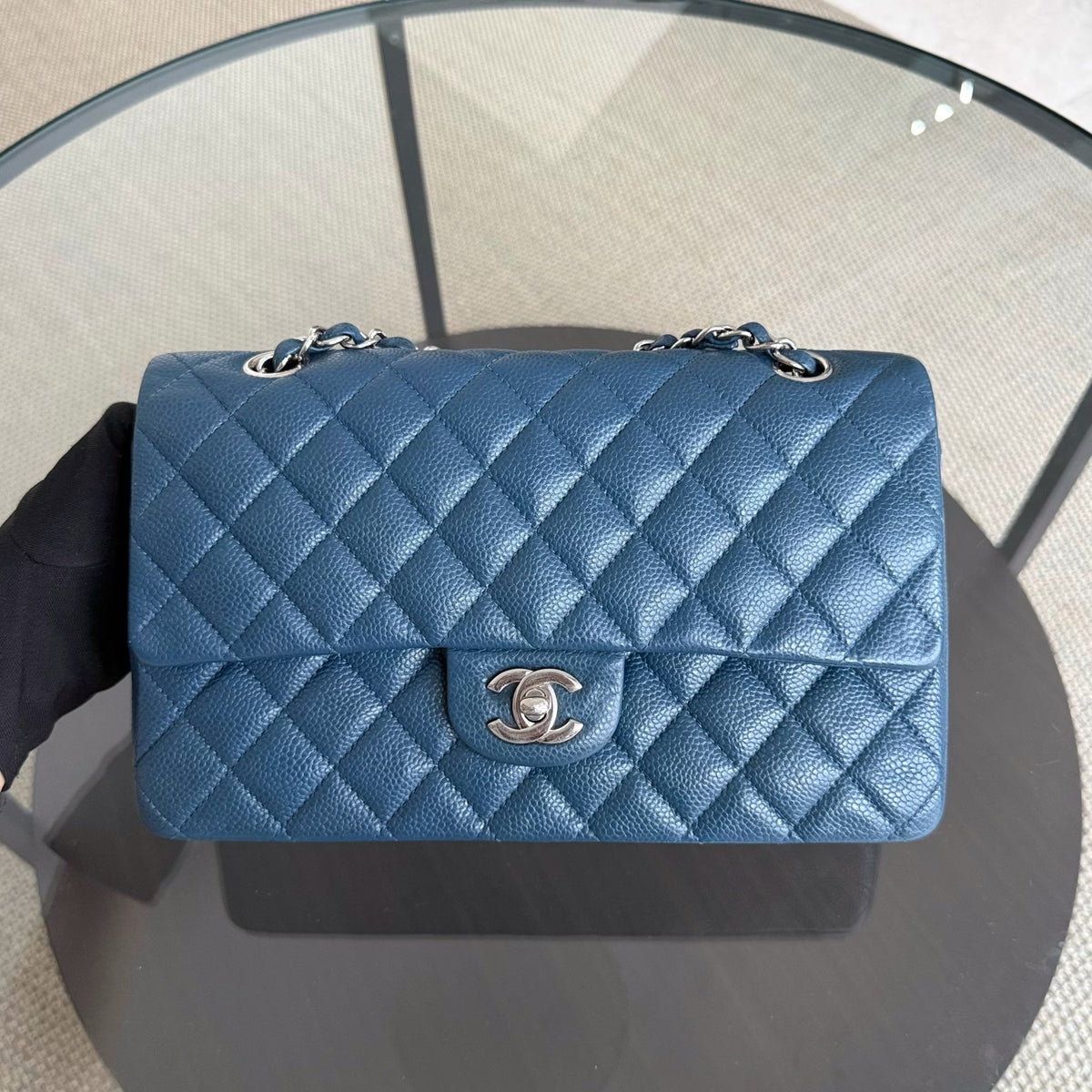 Chanel Classic Flap Medium - Caviar 25CM Quilted Blue Silver Hardware Series 20