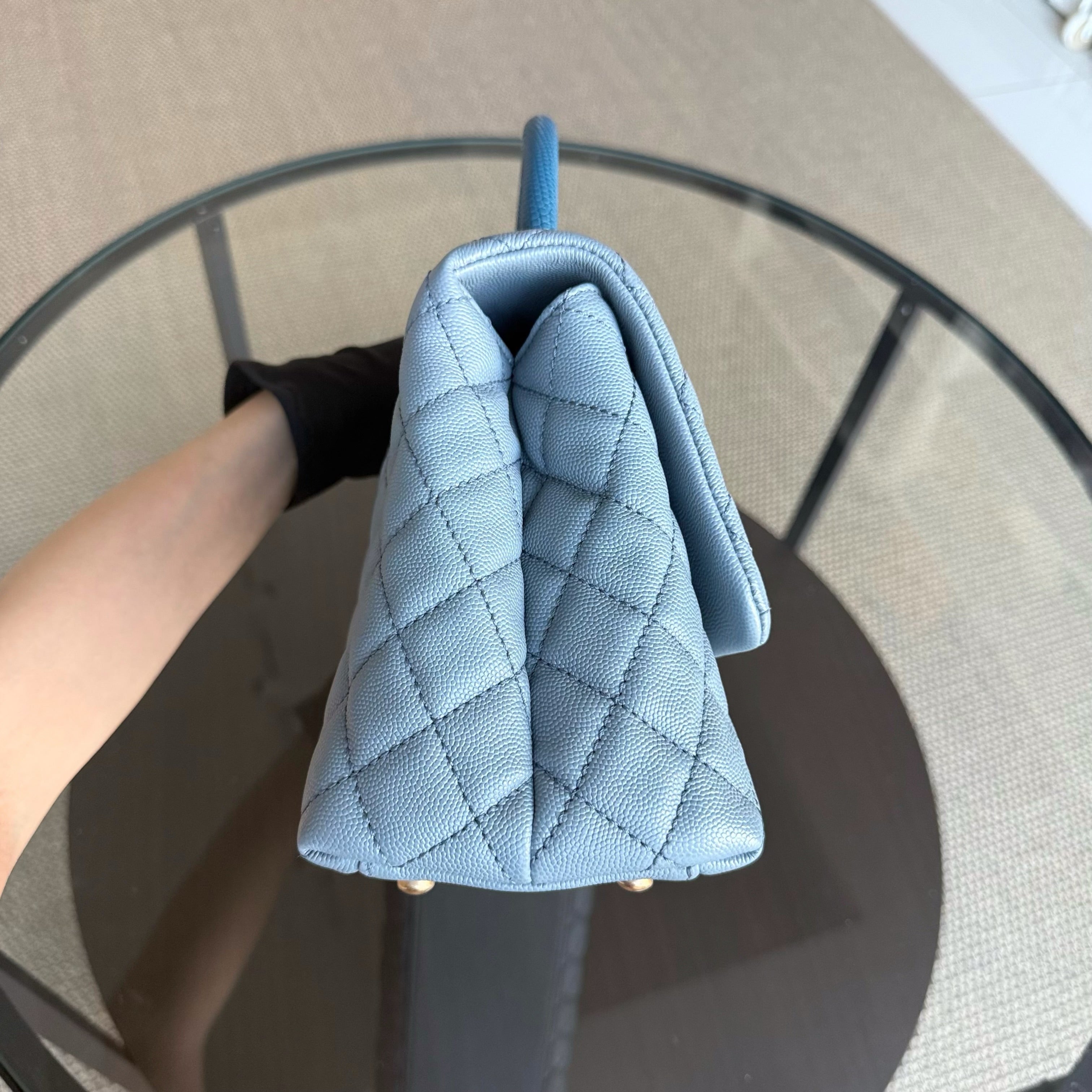 Chanel Coco Handle Medium - Caviar 29CM Quilted Sky Blue Gold Hardware Series 27
