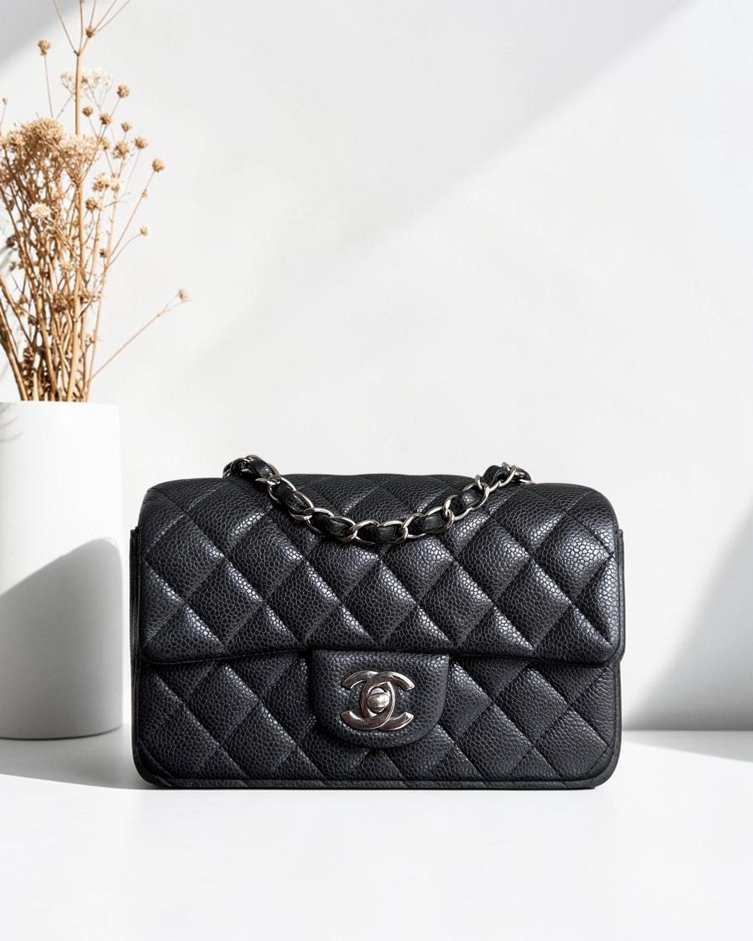 Chanel Caviar Mini Rectangle Classic Flap - 20CM Quilted Black Silver Hardware Series 20