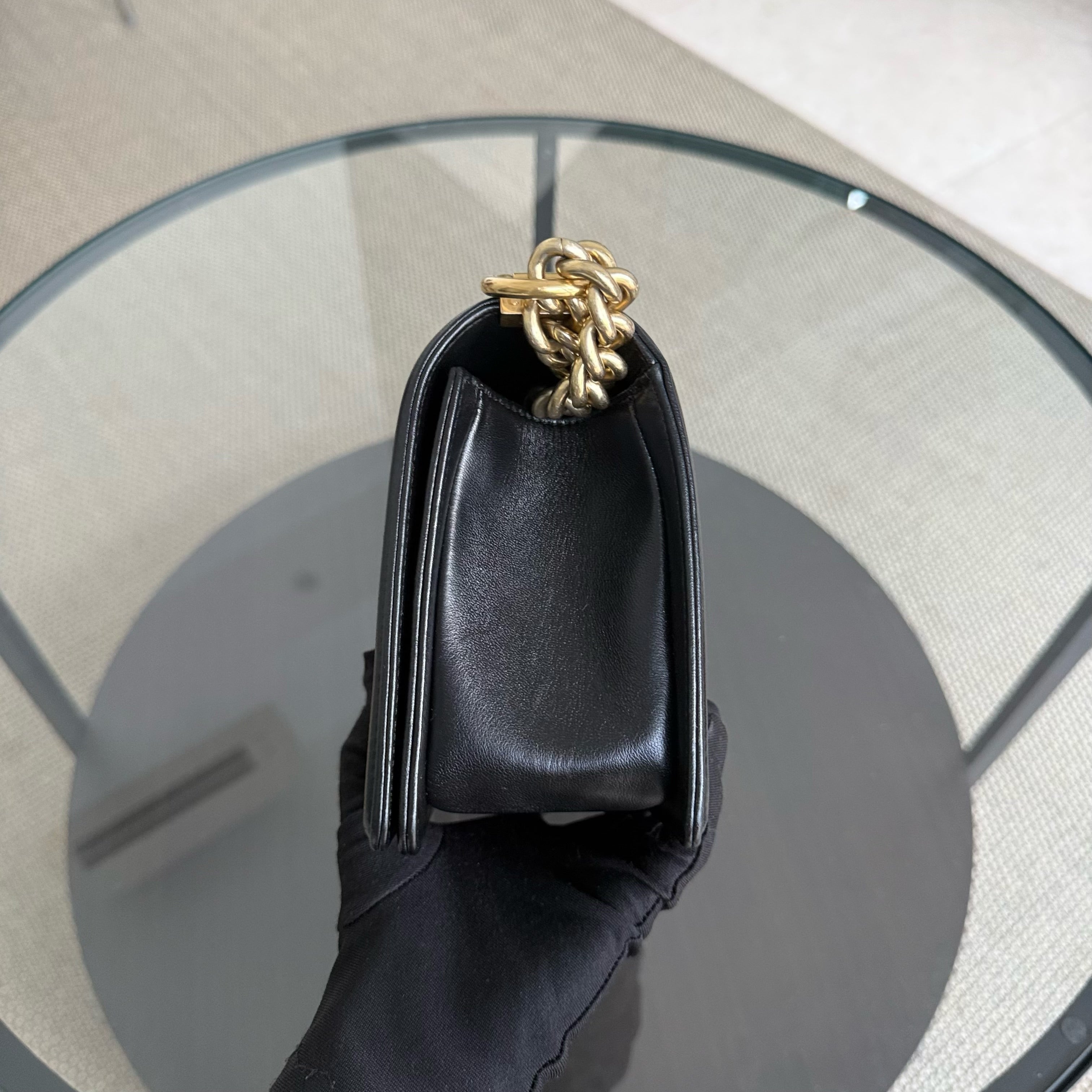 Chanel Boy Medium - Lambskin 25CM Quilted Black Gold Hardware Series 23