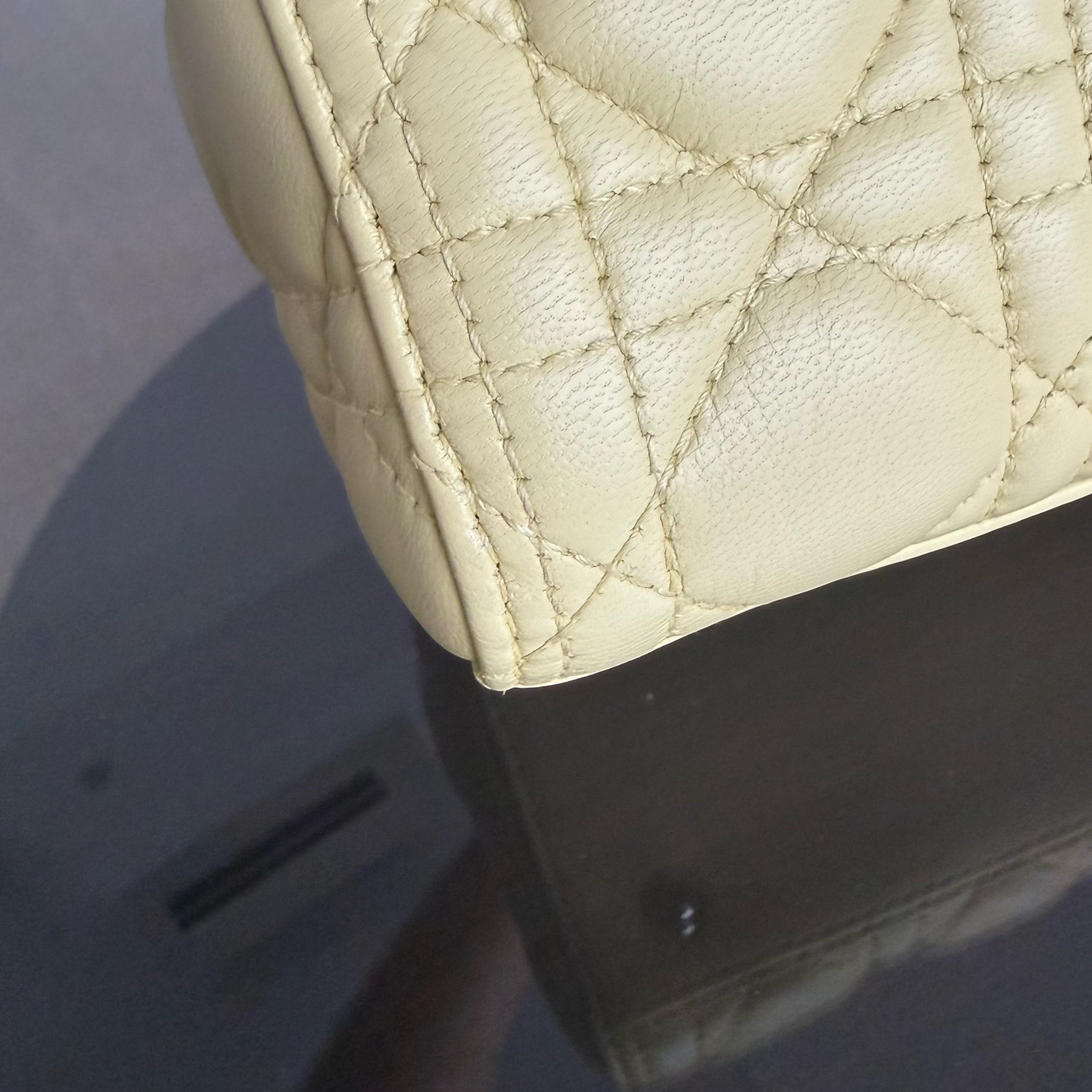 Dior Lady Medium - Cannage Lambskin Light Yellow Silver Hardware