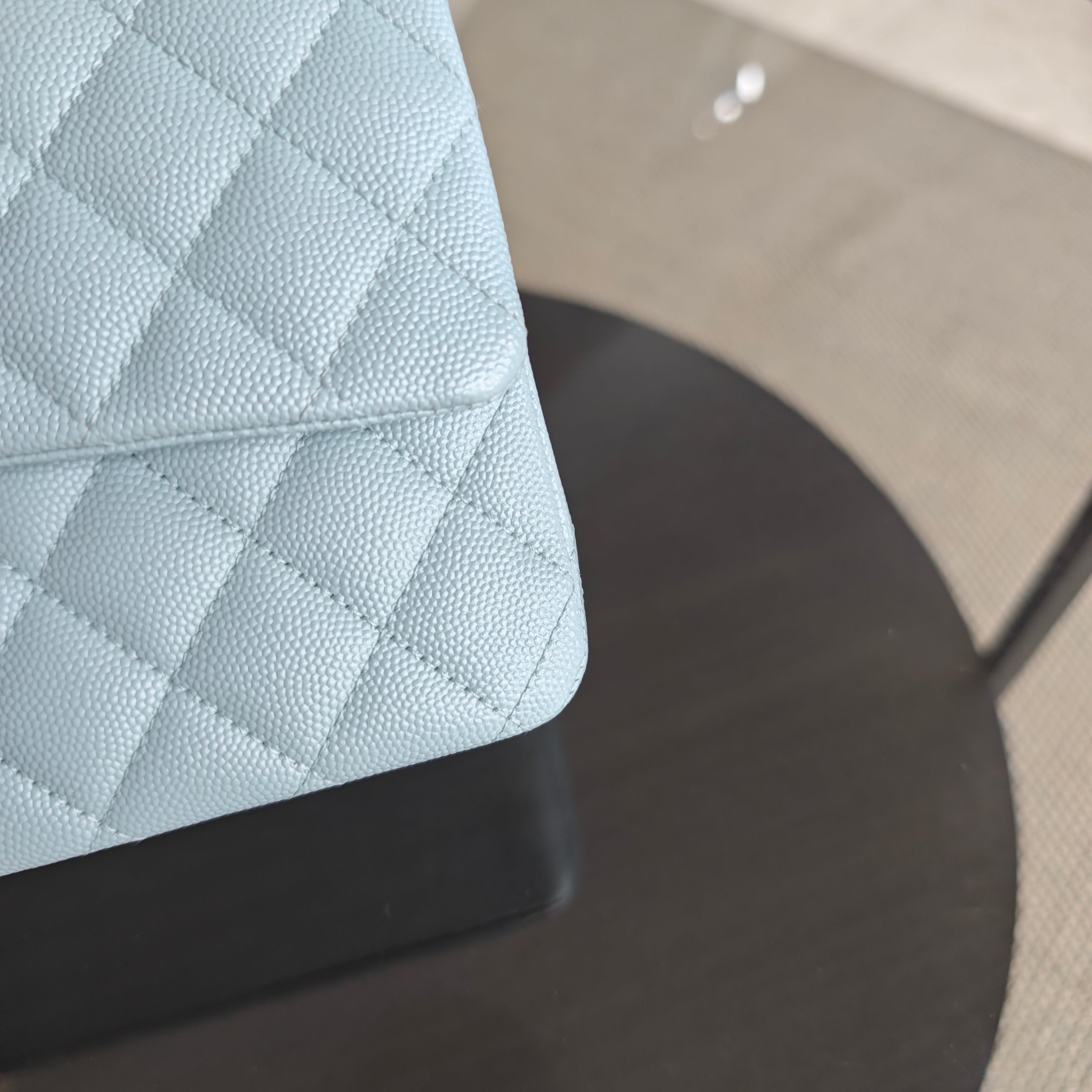 Chanel Classic Flap Medium - Caviar 25CM Quilted Light Blue Baby Blue Gold Hardware Microchip