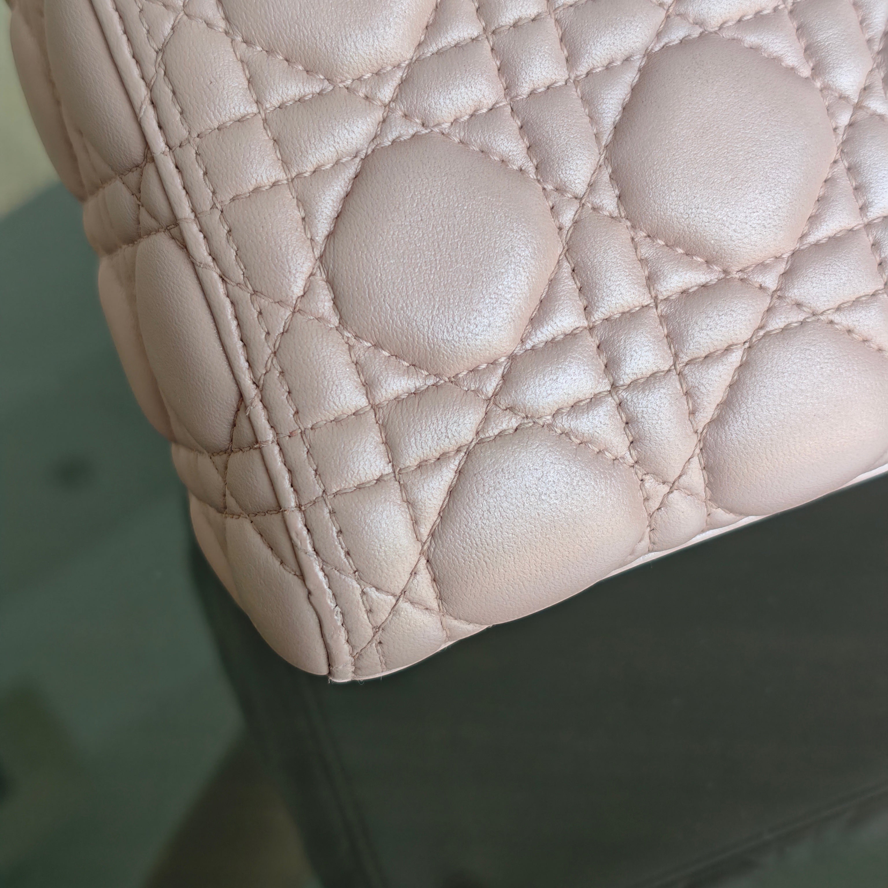 Dior Lady Medium - Cannage Lambskin Light Pink Gold Hardware Adjustable Strap