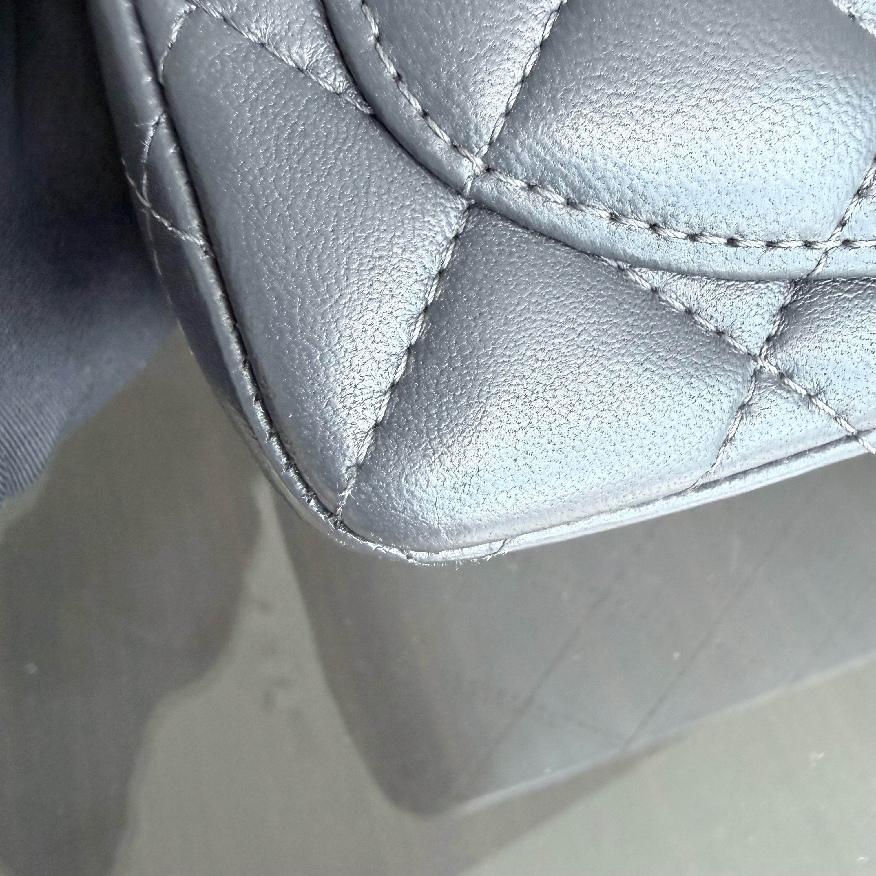 Chanel Classic Flap Mini Square - 17CM Quilted Lambskin Dark Gray Grey Gold Hardware Series 16