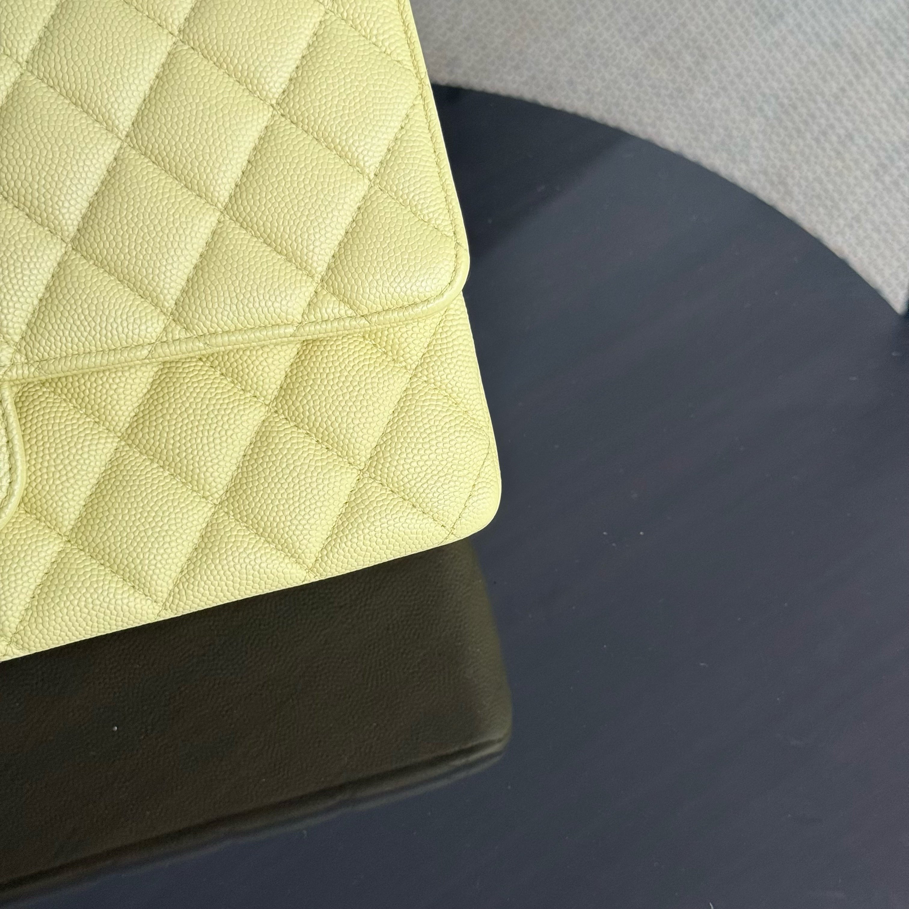Chanel Classic Flap Medium - Caviar Quilted Light Yellow Silver Hardware Series 25