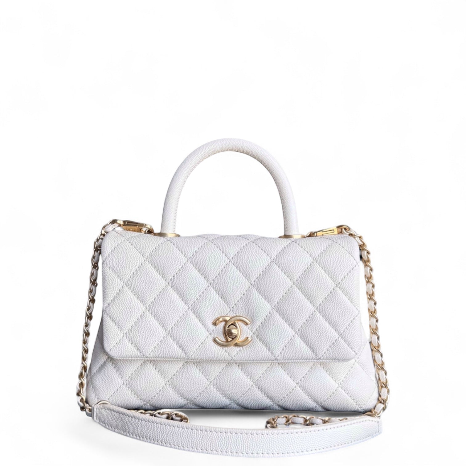 Chanel Coco Handle Small - Caviar Quilted White Gold Hardward 24