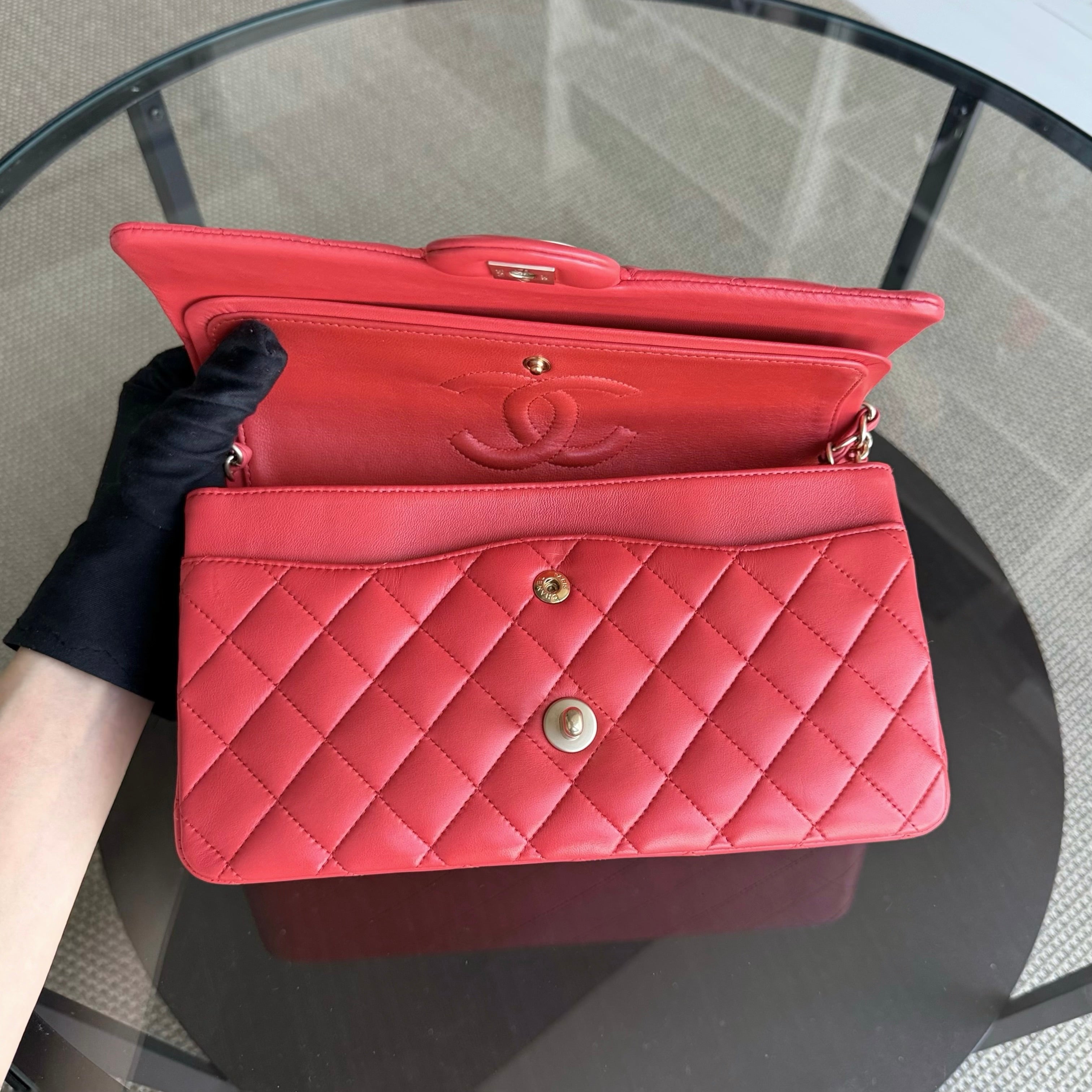 Chanel Classic Flap Medium - 25CM Quilted Lambskin Red Gold Hardware Series 13