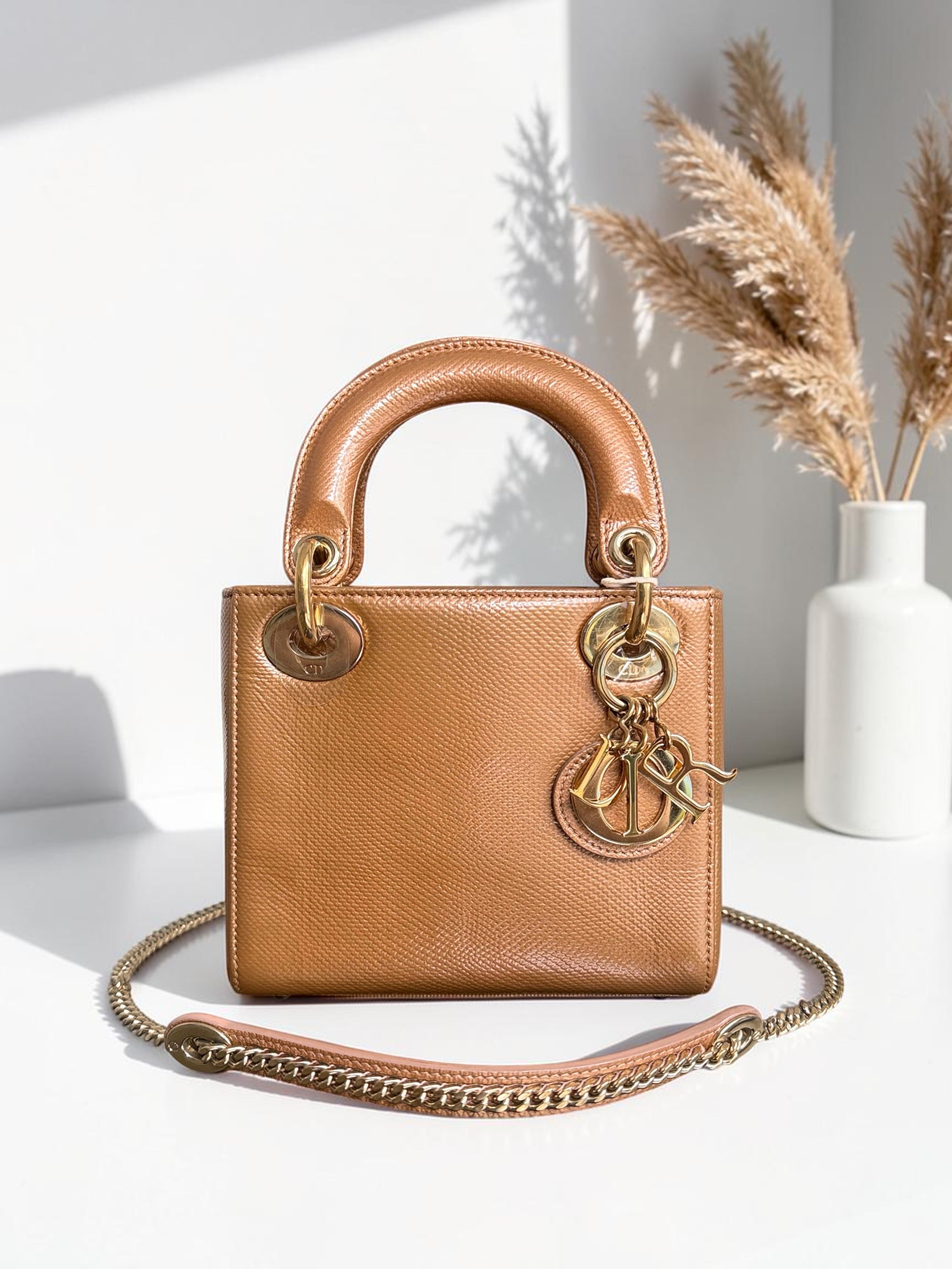 Dior Lady Mini - Exotic Lizard Caramel color Gold Hardware