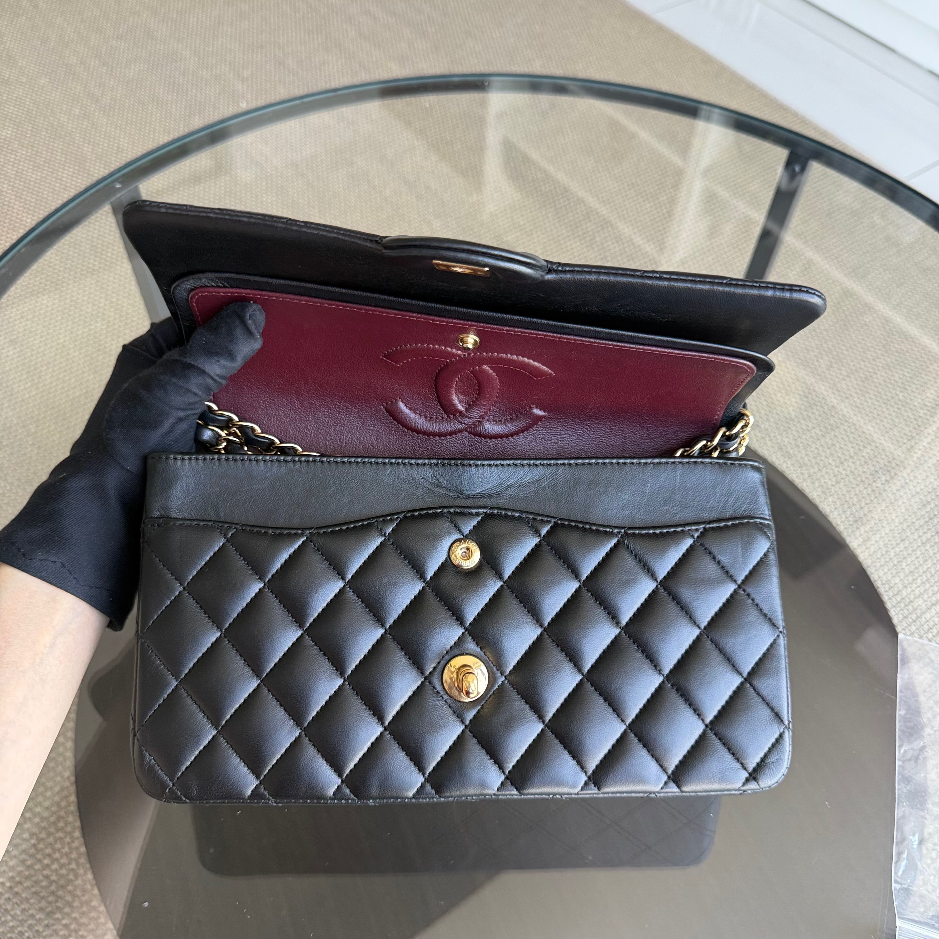 Chanel Classic Flap Medium - 25CM Quilted Lambskin Black Gold Hardware Series 28