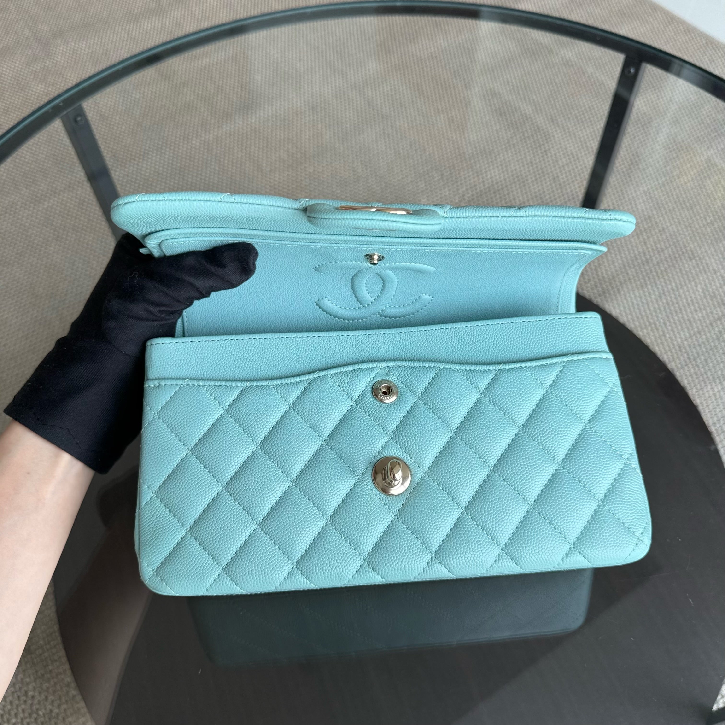 Chanel Classic Flap Small - Caviar 23CM Quilted Mint Green Blue Gold Hardware Series 29