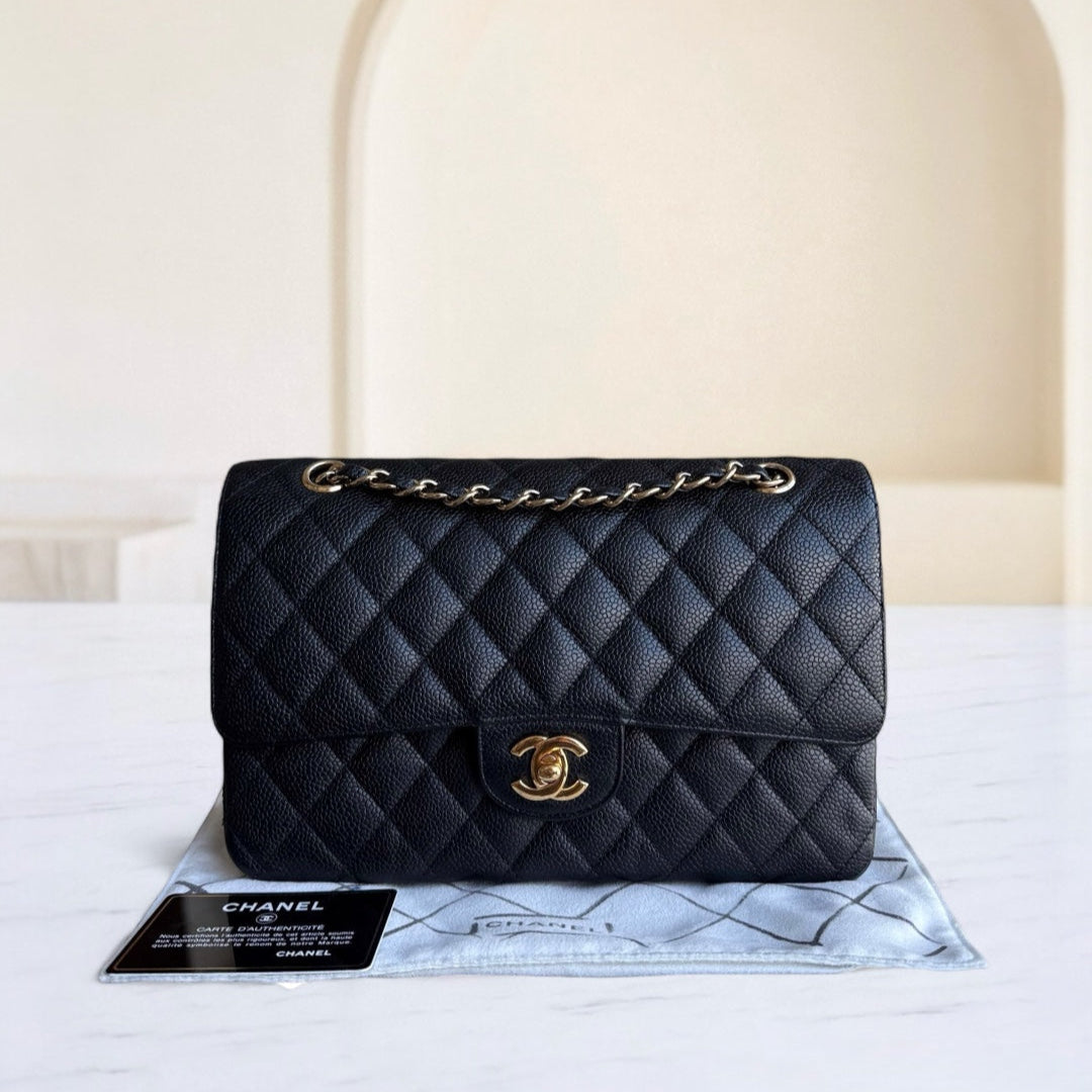 Chanel Classic Flap Medium - Caviar 25CM Quilted Grained Calfskin Black Gold Hardware Series 13