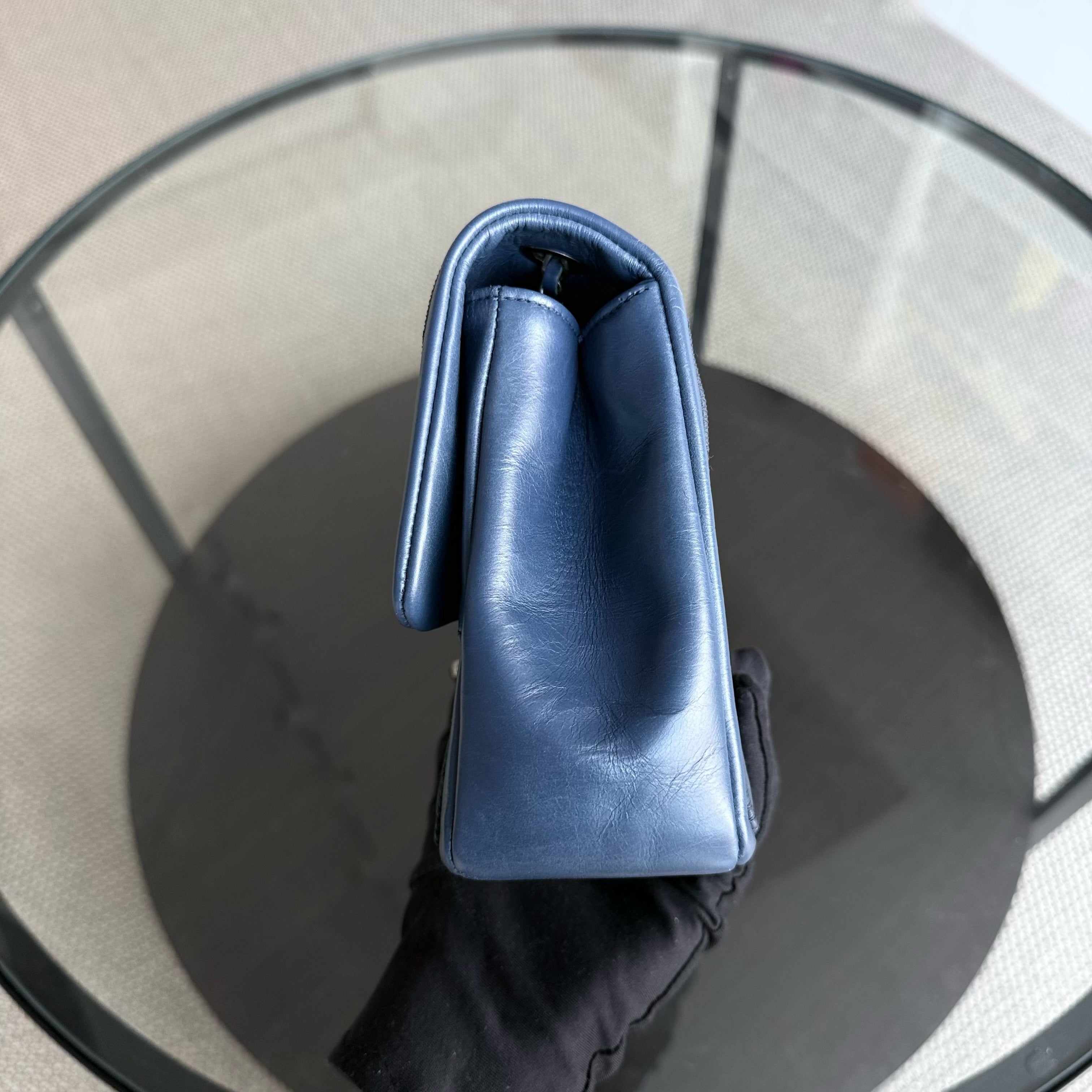 Chanel Seasonal Flap - 25CM Quilted Calfskin Blue Ruthenium Silver Hardware Series 20